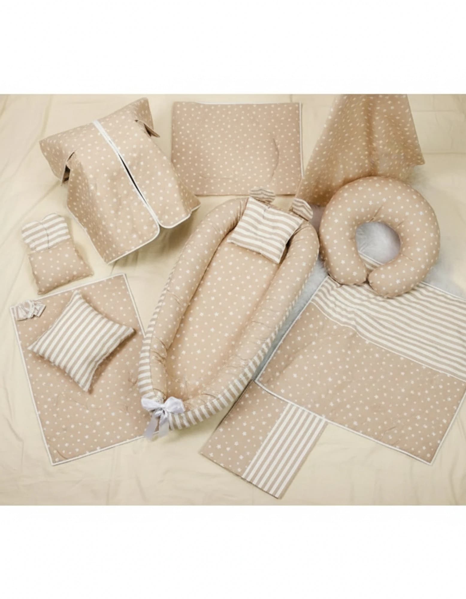 Full Set 9 Parca Ihtiyac Urunleri Krem Yildiz Krem Cizgili BabyNest görsel 2
