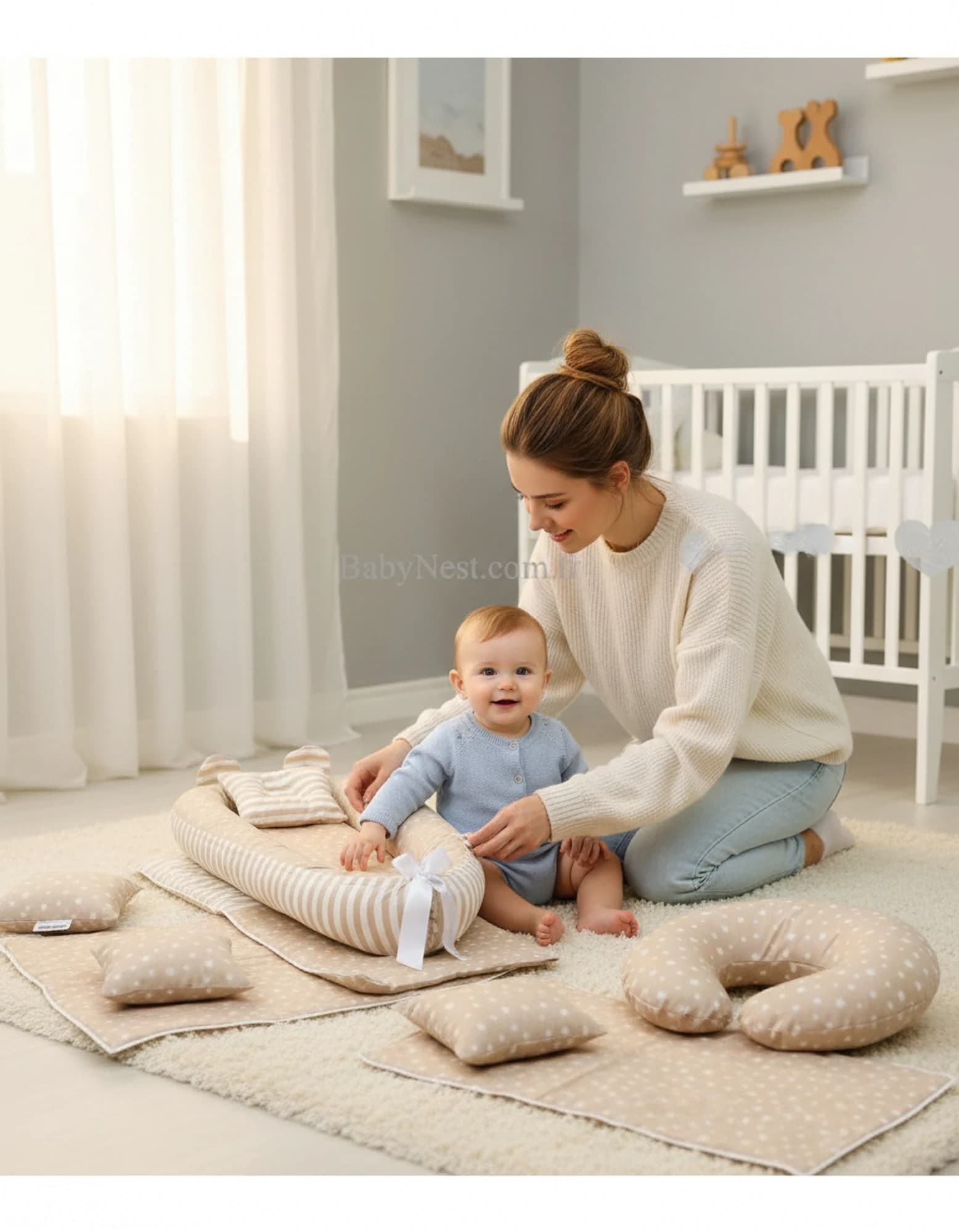 Full Set 9 Parca Ihtiyac Urunleri Krem Yildiz Krem Cizgili BabyNest görsel 3