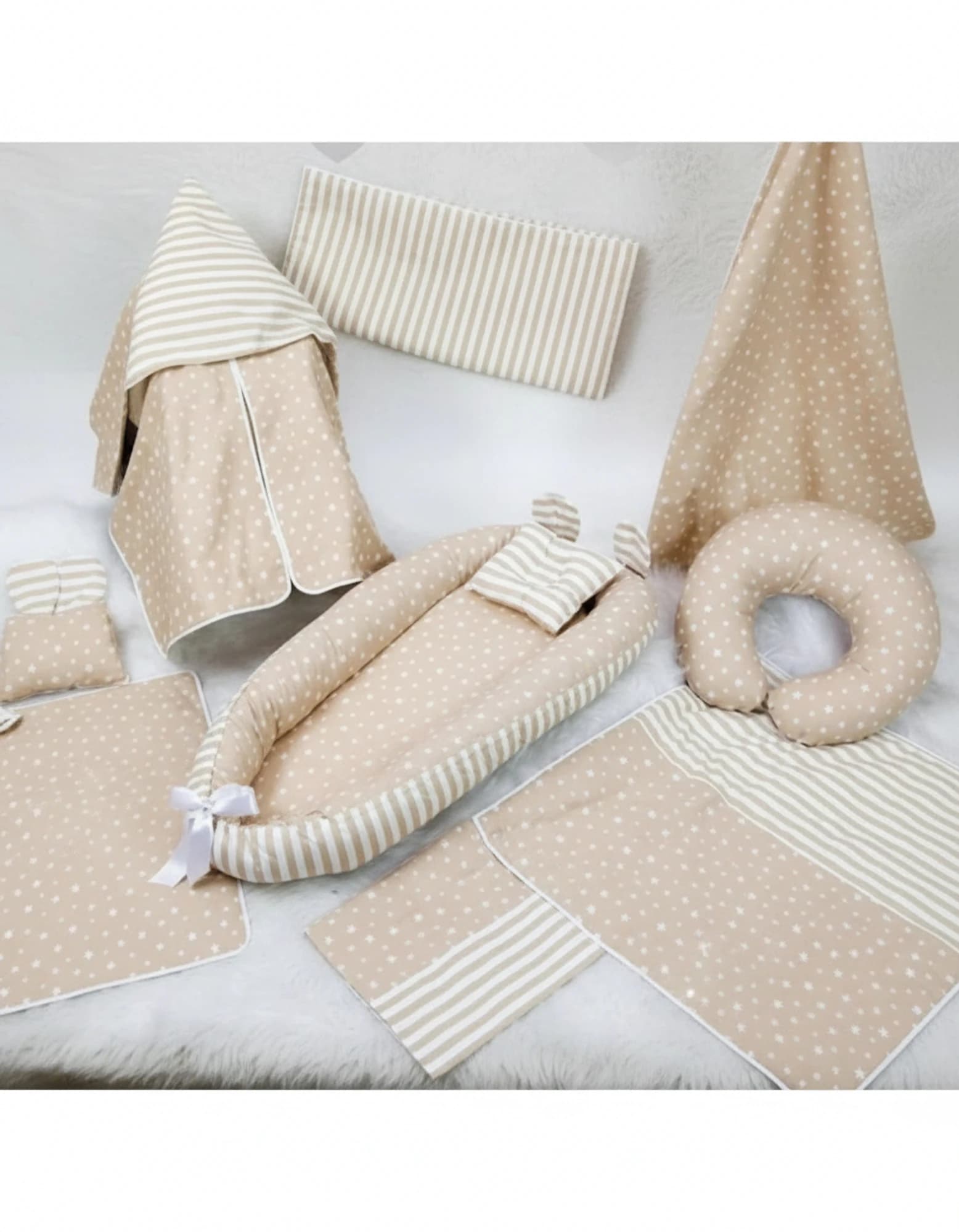 Full Set 9 Parca Ihtiyac Urunleri Krem Yildiz Krem Cizgili BabyNest görsel 5