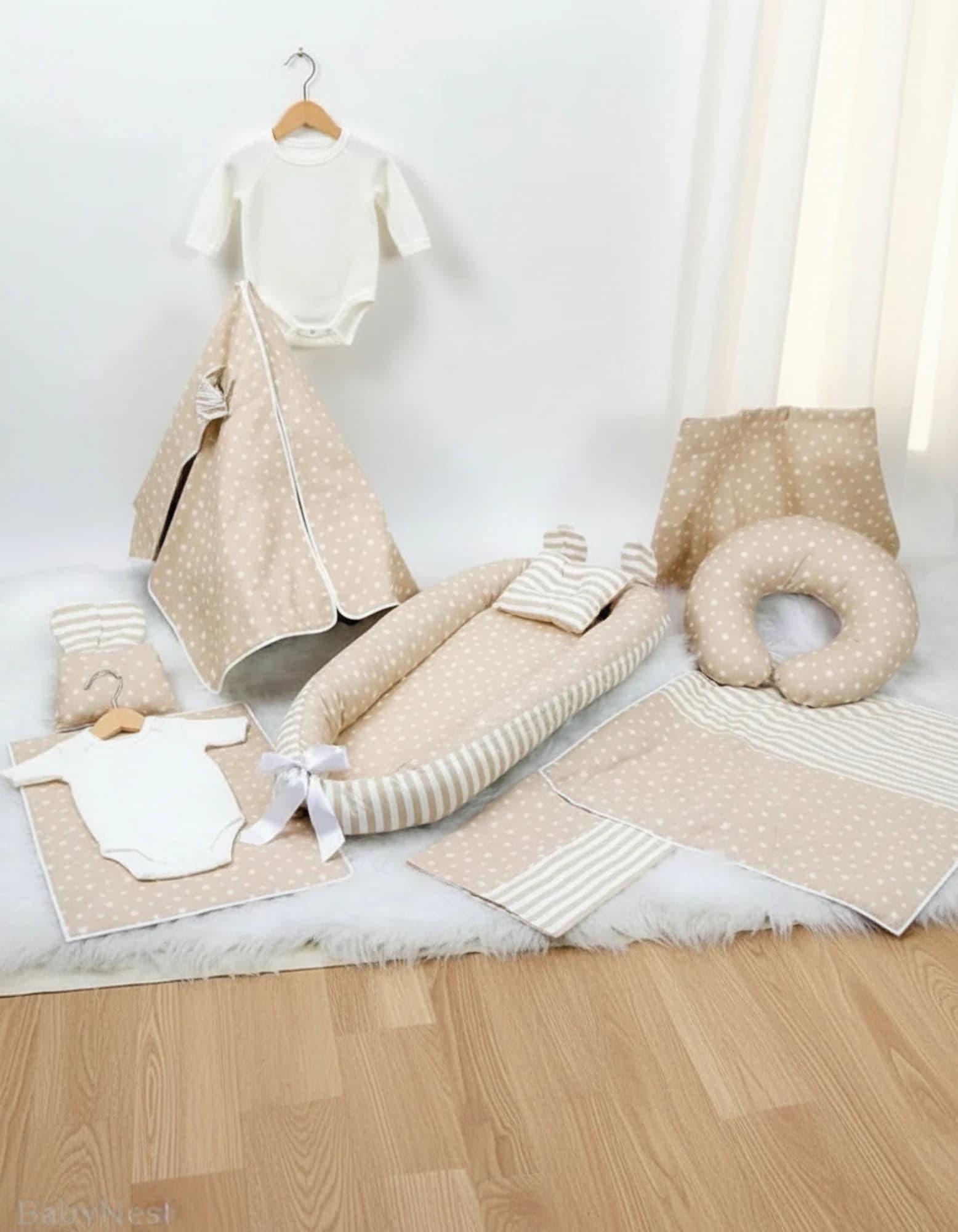 Full Set 9 Parca Ihtiyac Urunleri Krem Yildiz Krem Cizgili BabyNest görsel 9