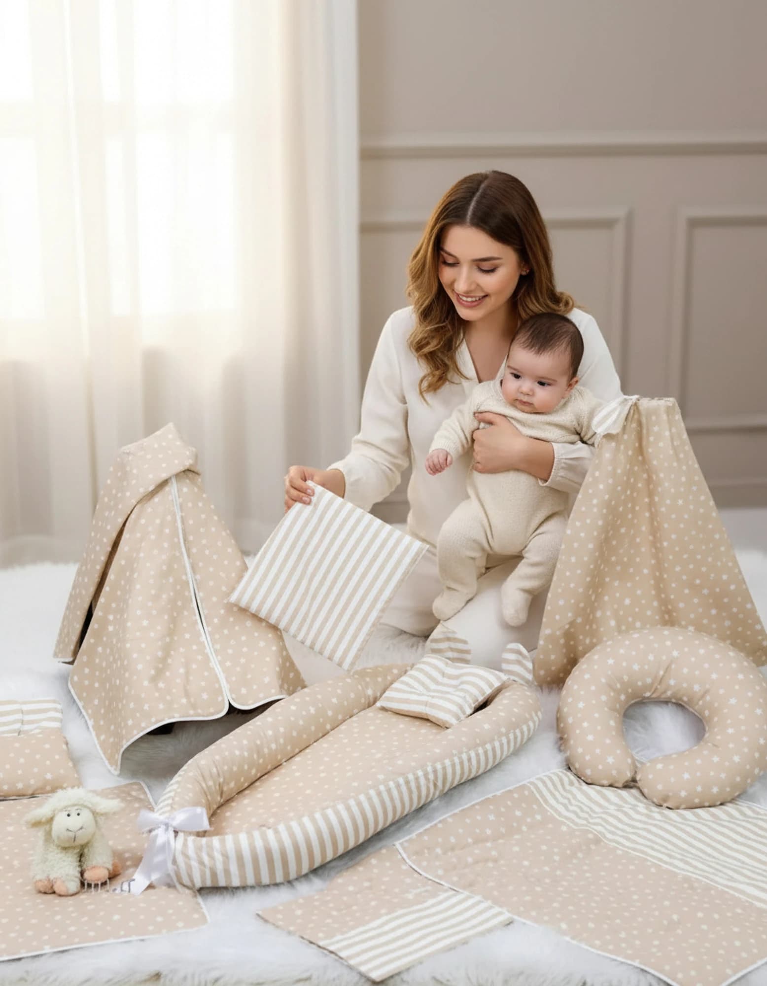 Full Set 9 Parca Krem yıldız zıgzak Takim BabyNest görsel 3