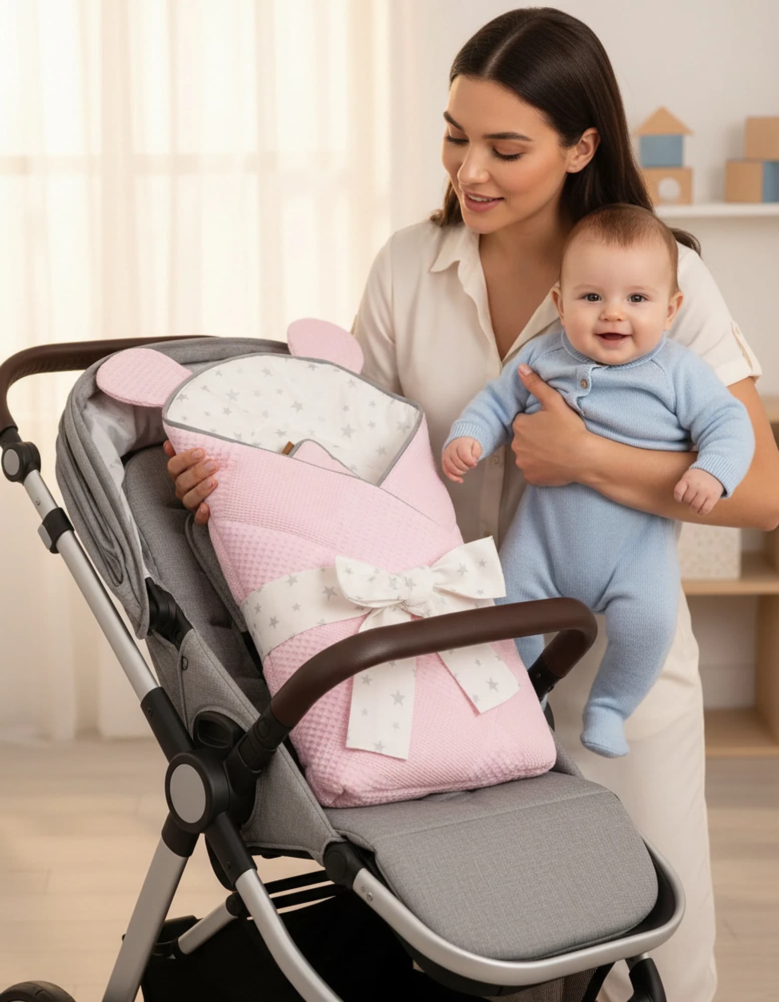 Kundak Pikeli Ve Pamuklu Pembe BabyNest görsel 5