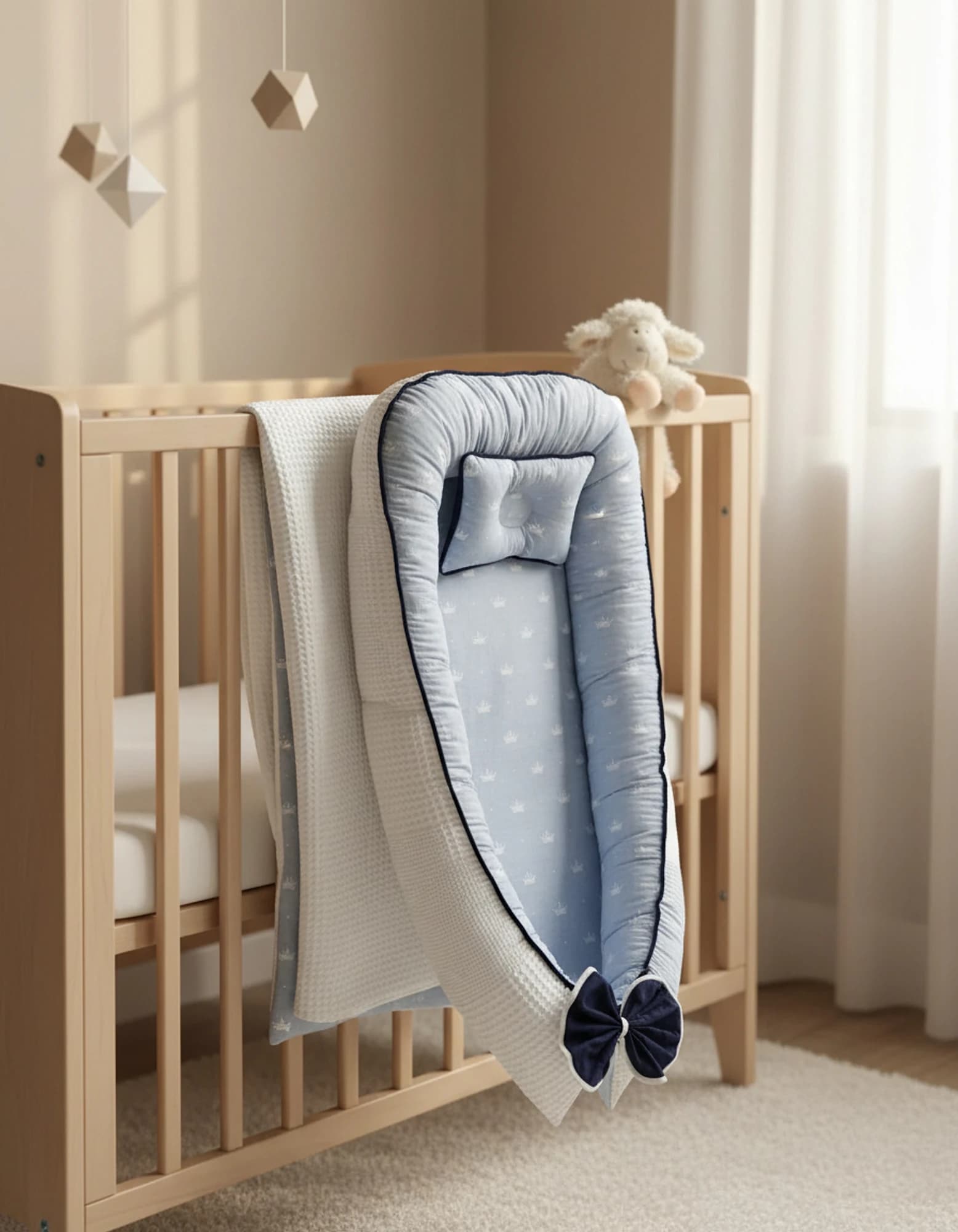 Yatak Ve Ortopedik Yastik Pike Beyaz Kumas Ve Pamuk Kumas Mavi Tac Desen BabyNest görsel 5