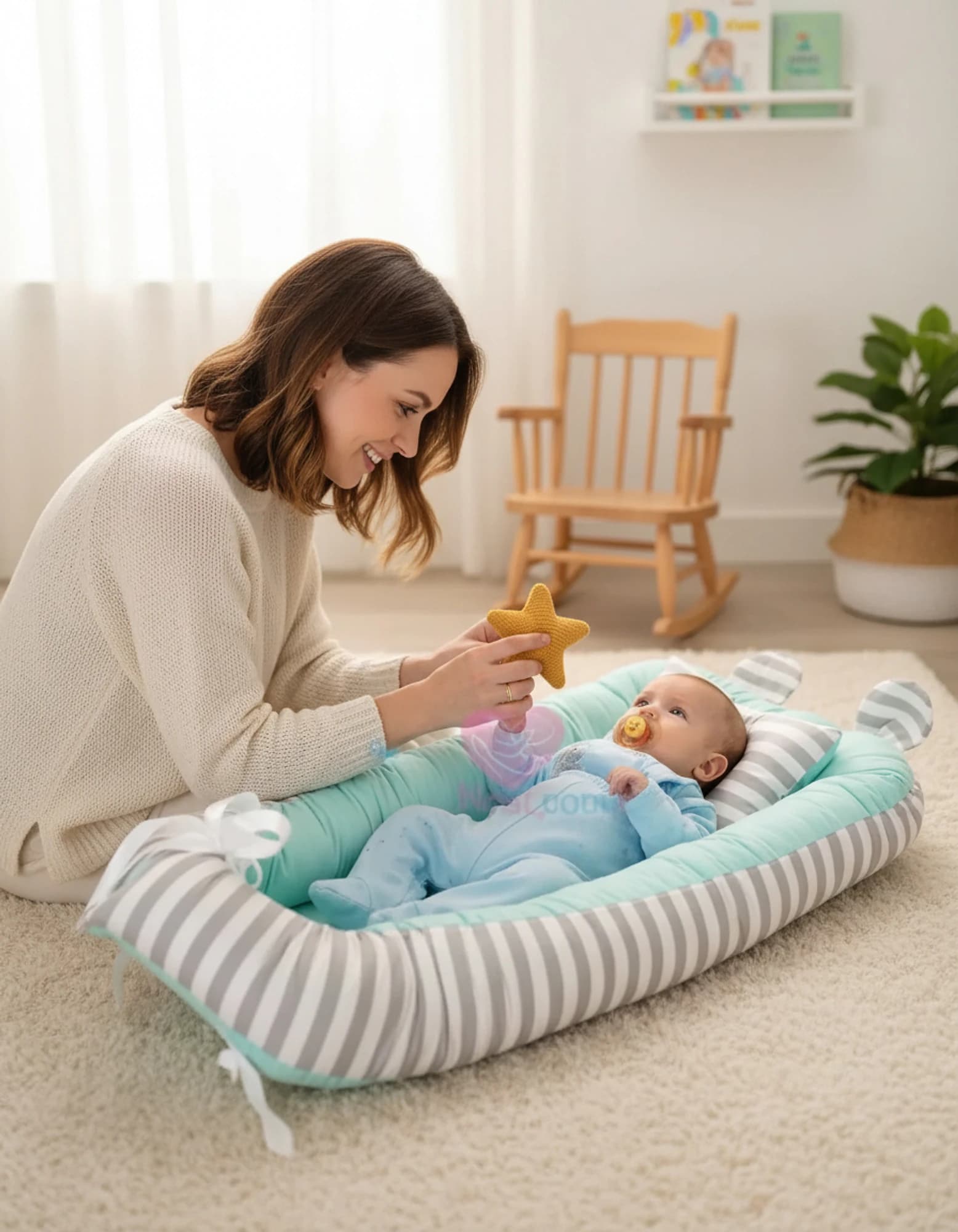 Yatak Ve Ortopedik Yastik Mint Ve Gri Cizgili Model BabyNest görsel 7