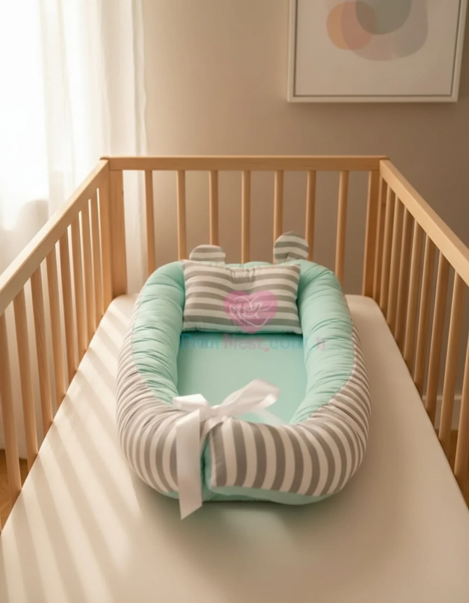 Yatak Ve Ortopedik Yastik Mint Ve Gri Cizgili Model BabyNest görsel 10