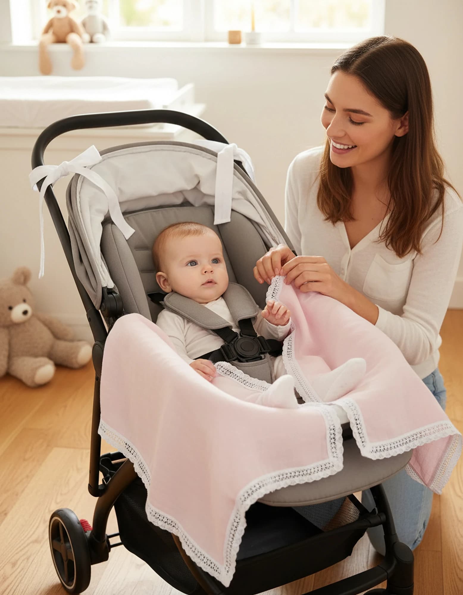 Puset Ortusu/Bebek Arabasi Ortusu %100 Pamuk Muslin Pembe BabyNest görsel 2