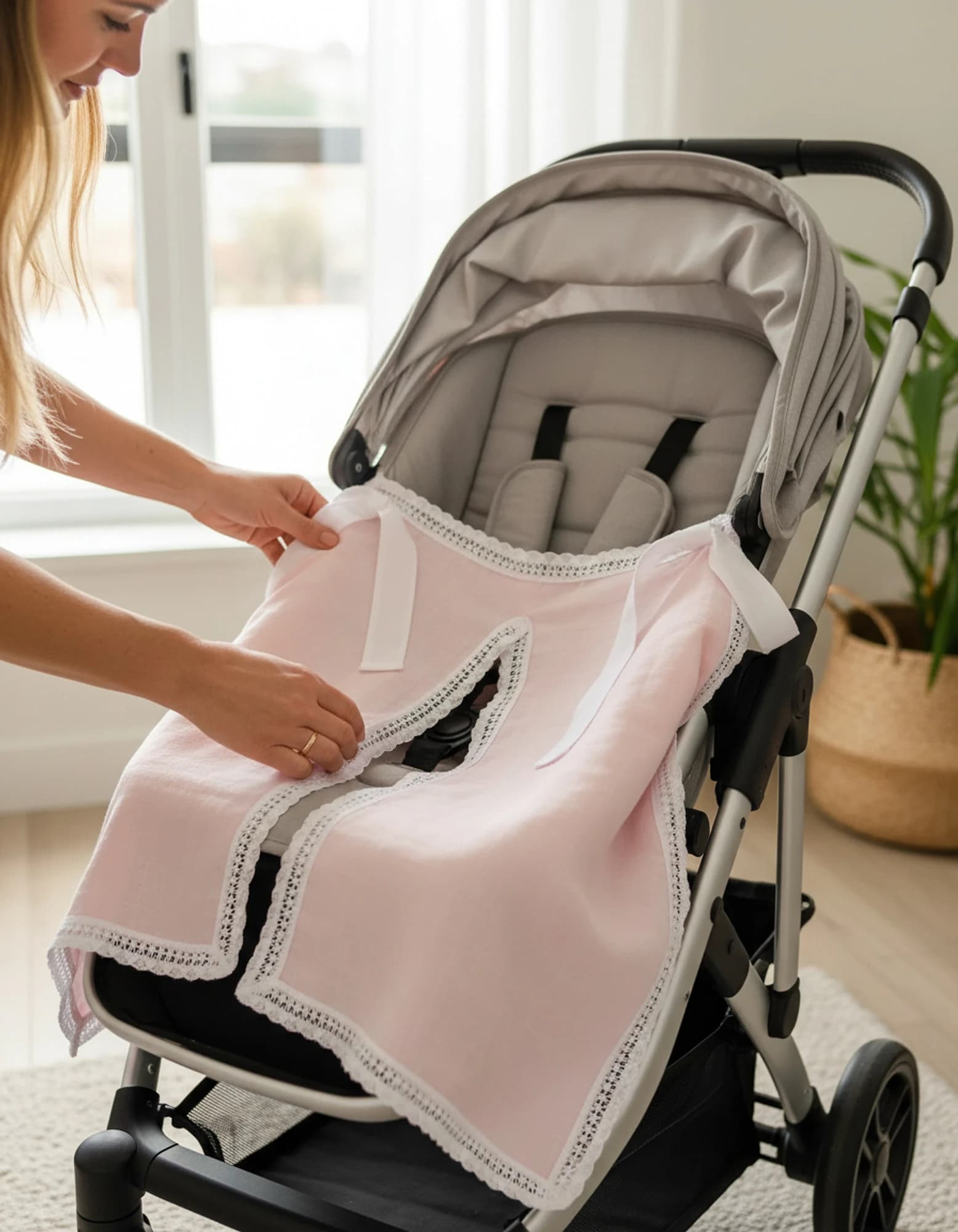 Puset Ortusu/Bebek Arabasi Ortusu %100 Pamuk Muslin Pembe BabyNest görsel 5