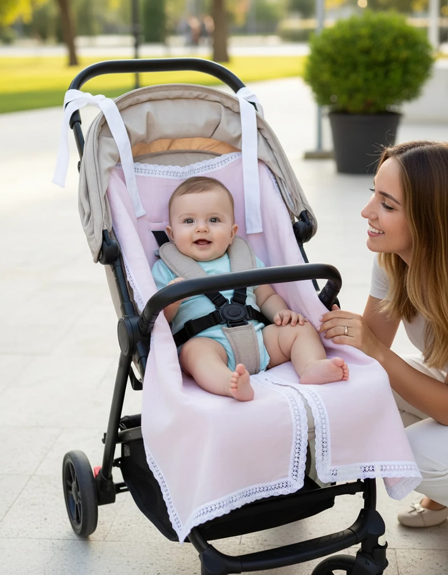 Puset Ortusu/Bebek Arabasi Ortusu %100 Pamuk Muslin Pembe BabyNest görsel 6