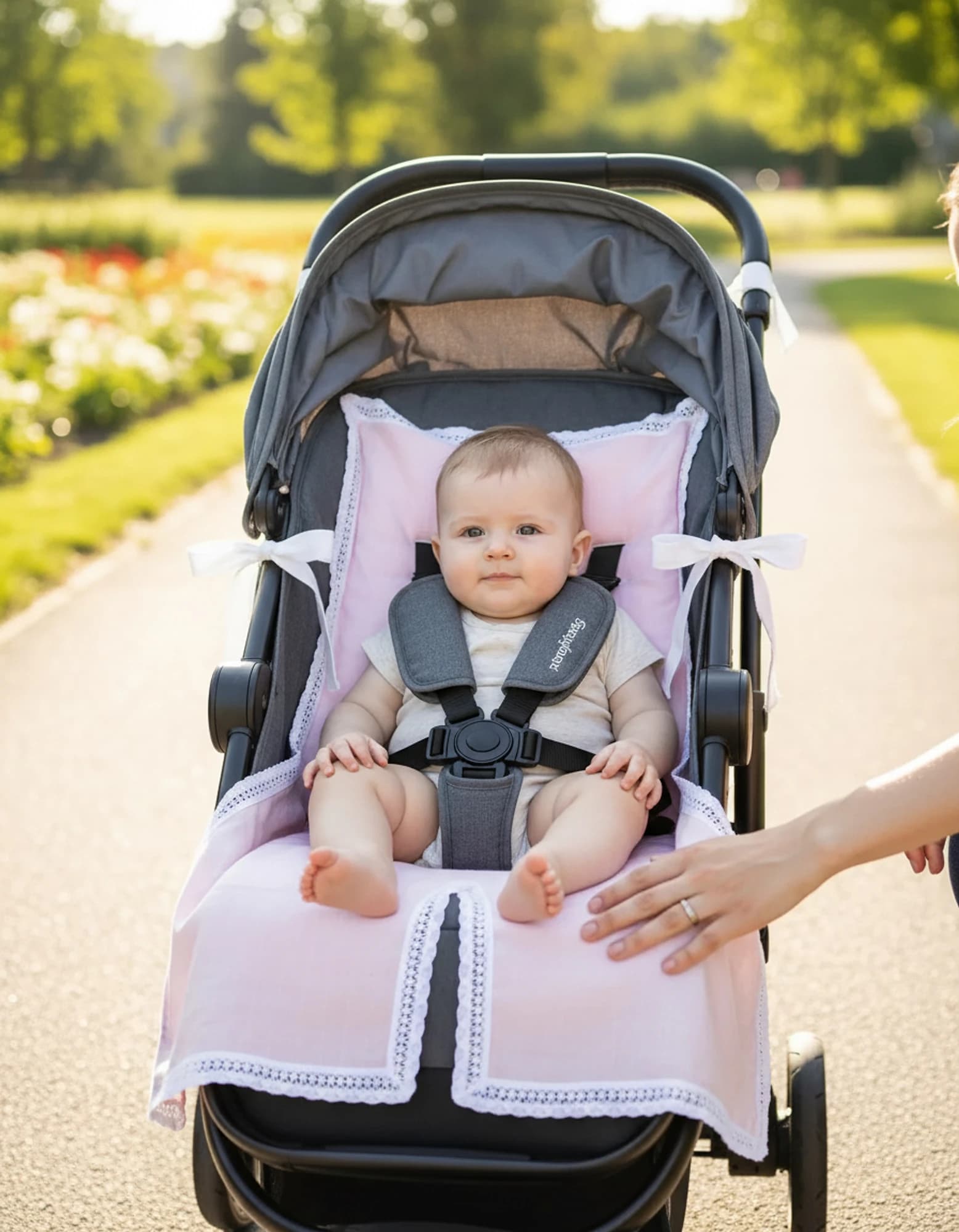 Puset Ortusu/Bebek Arabasi Ortusu %100 Pamuk Muslin Pembe BabyNest görsel 9