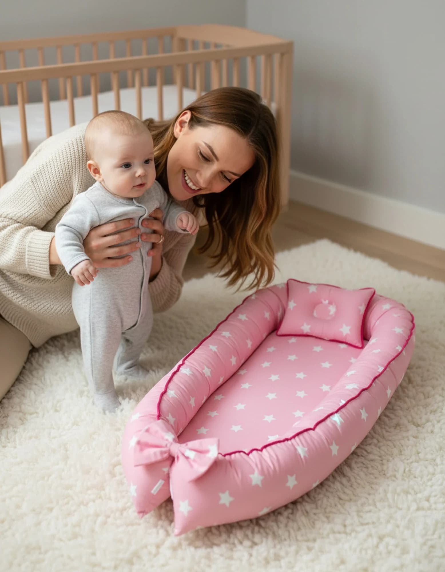 Yatak ve Ortopedik Yastik Pembe Yildiz Fitilli BabyNest görsel 5