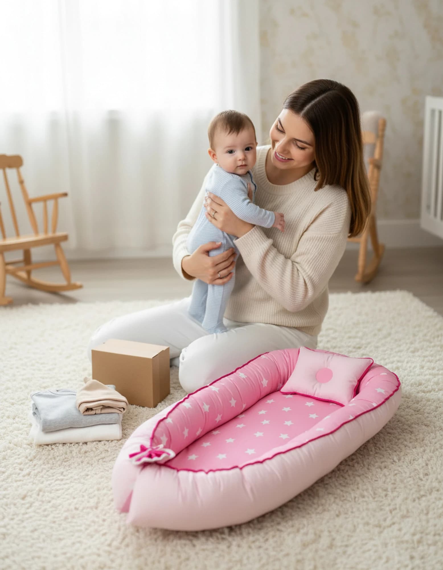 Yatak ve Ortopedik Yastik Pembe Yildiz Fitilli BabyNest görsel 6