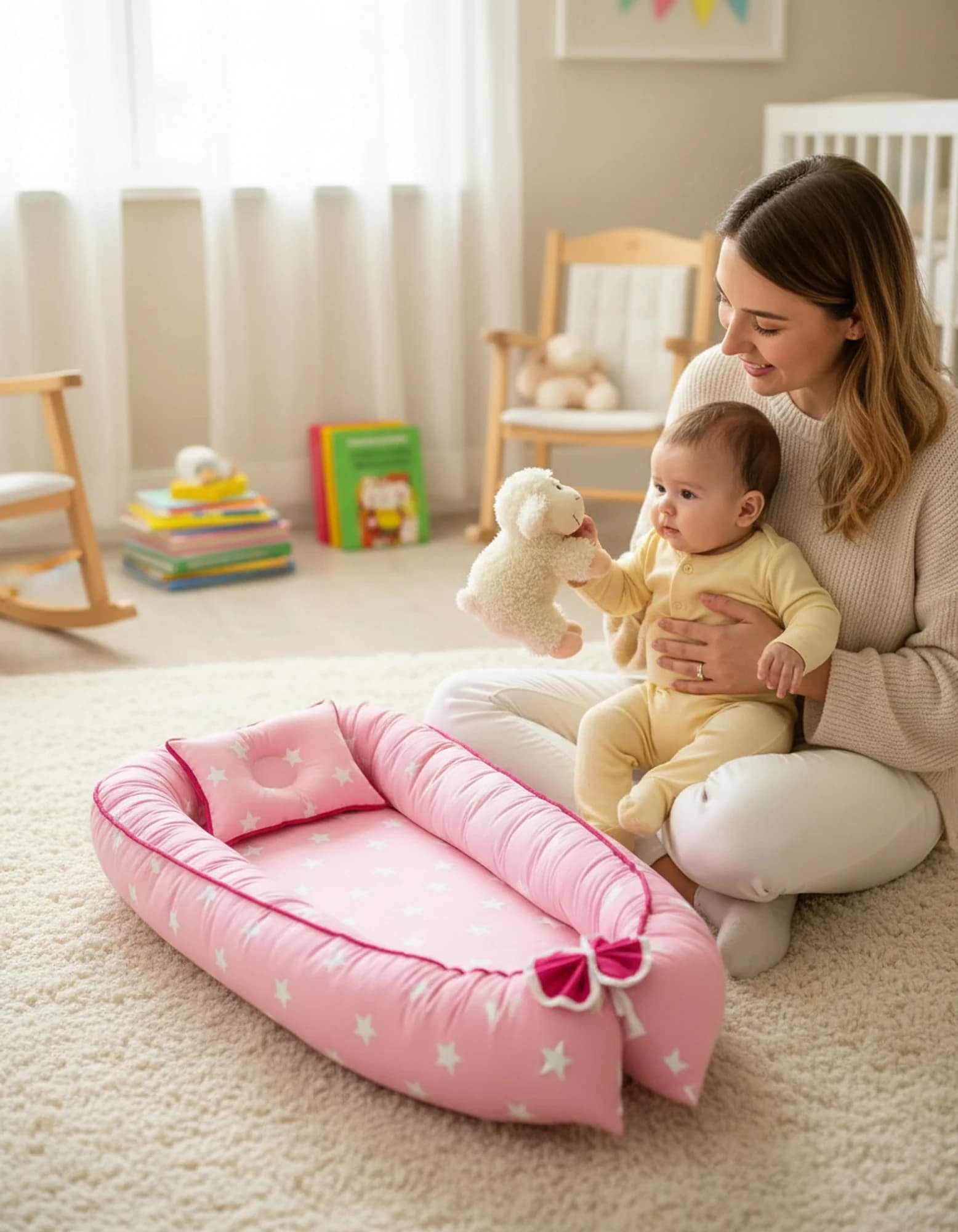 Yatak ve Ortopedik Yastik Pembe Yildiz Fitilli BabyNest görsel 7