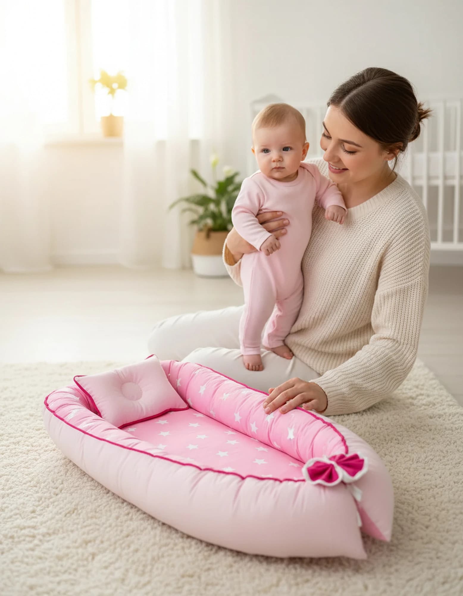 Yatak ve Ortopedik Yastik Pembe Yildiz Fitilli BabyNest görsel 8