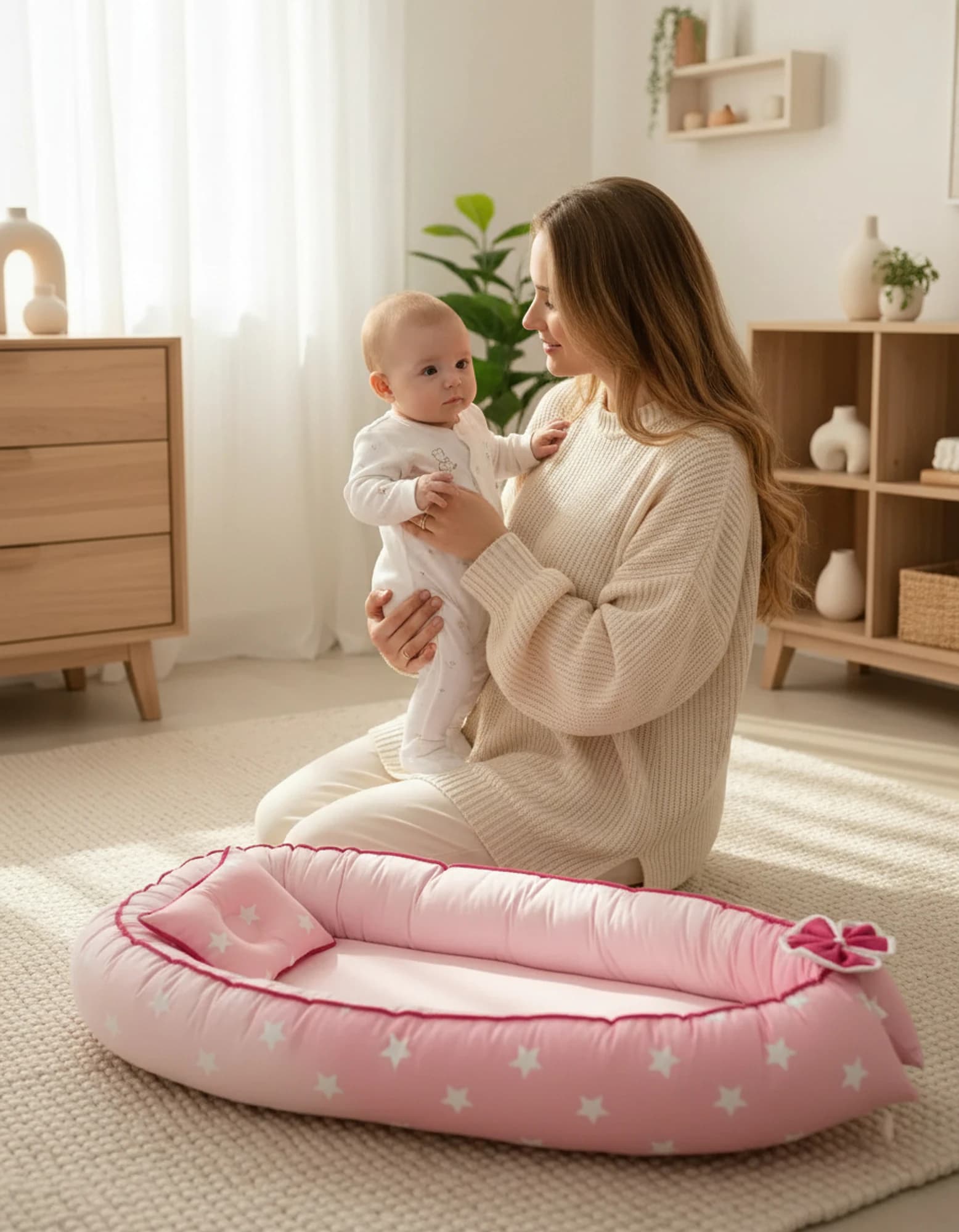 Yatak ve Ortopedik Yastik Pembe Yildiz Fitilli BabyNest görsel 9