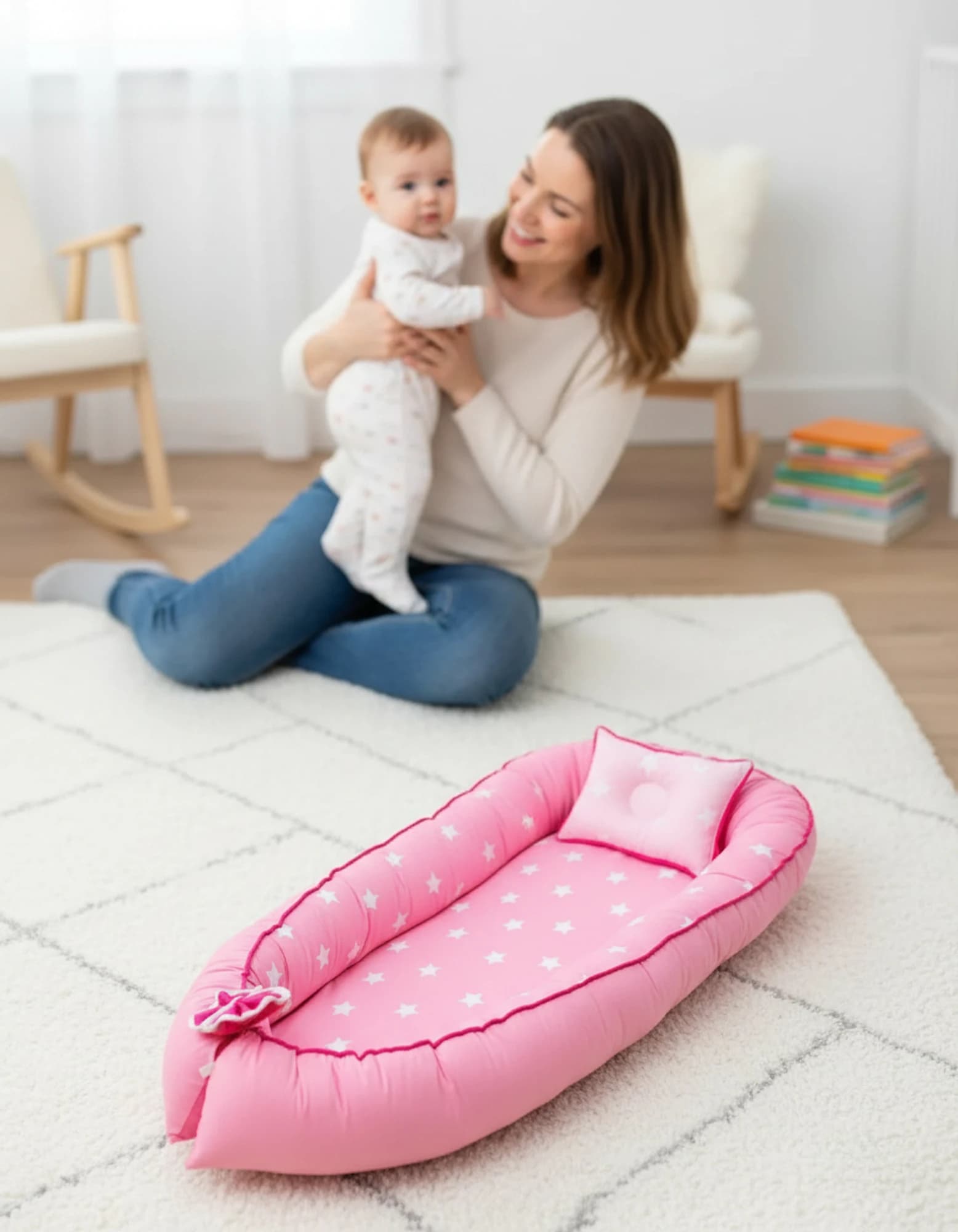 Yatak ve Ortopedik Yastik Pembe Yildiz Fitilli BabyNest görsel 11
