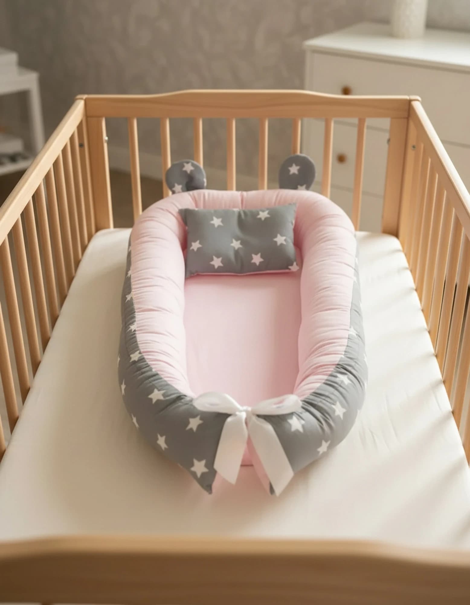 Yatak Ve Ortopedik Yastik Gri Yildiz Ve Pembe