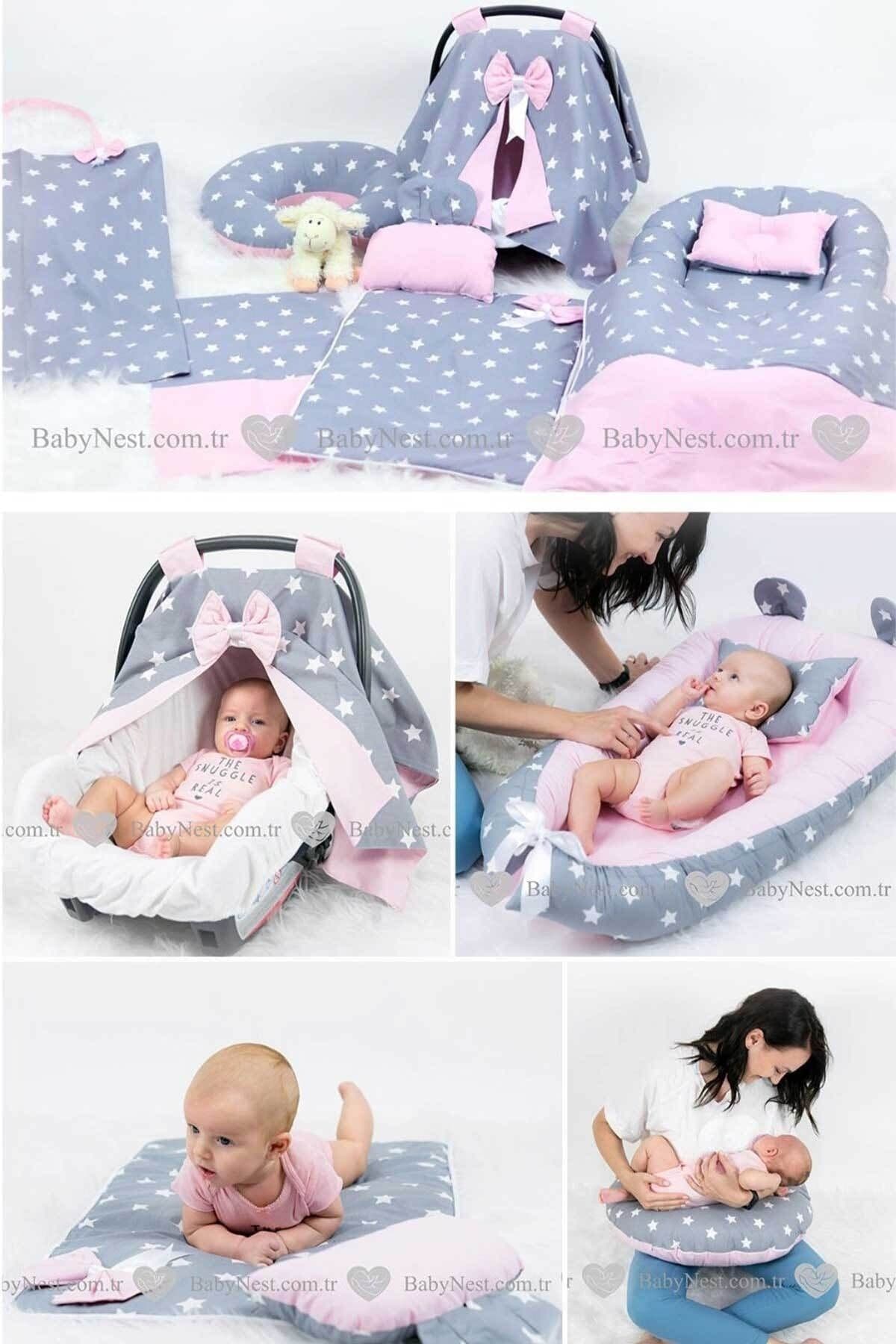 Full Set 9 Parca Ihtiyac Urunleri Pembe Ve Gri Yildiz