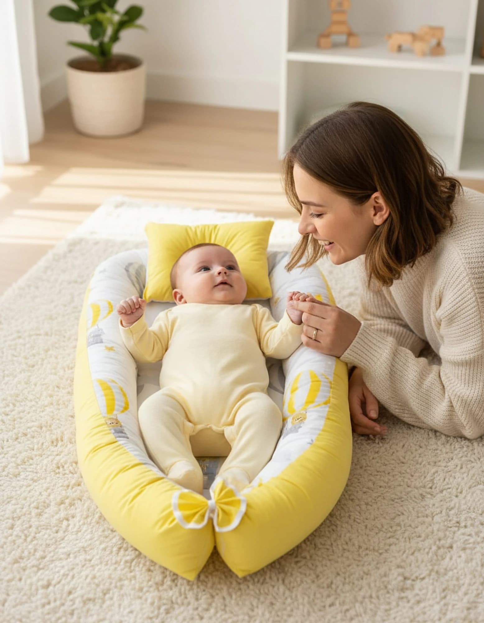 Sarı Balon Desenli Baby Nest ve Ortopedik Yastık