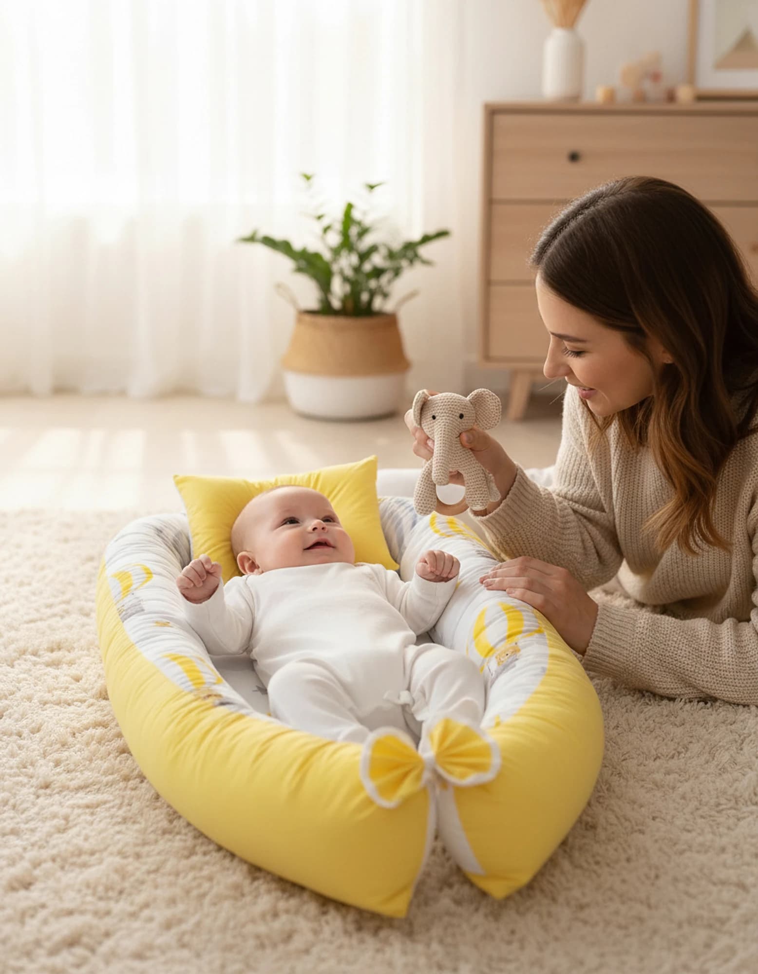 Sarı Balon Desenli Baby Nest ve Ortopedik Yastık