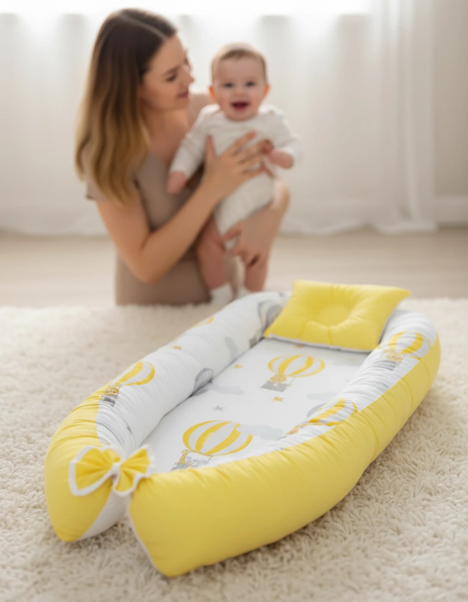 Sarı Balon Desenli Baby Nest ve Ortopedik Yastık