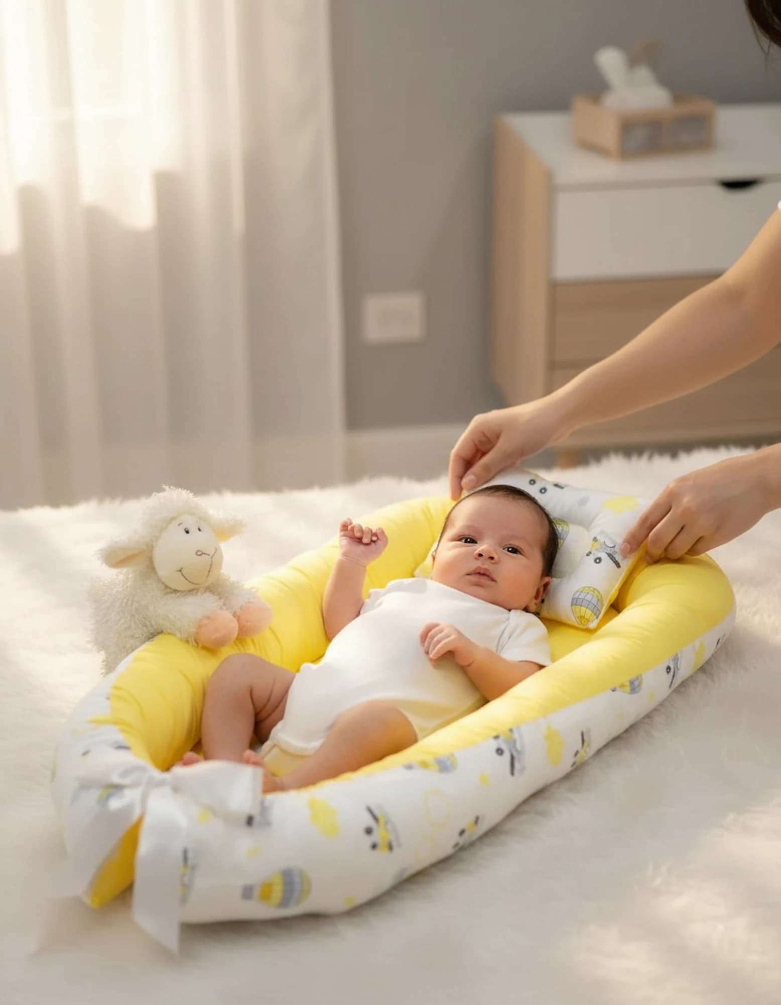 Bebek Yatak Ve Ortopedik Yastik Sarı ve uçan balonlar