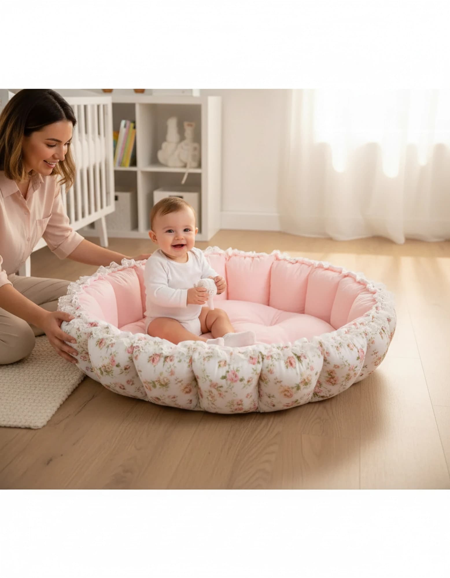 Oyun Minderi Toz pembe ve çiçekli