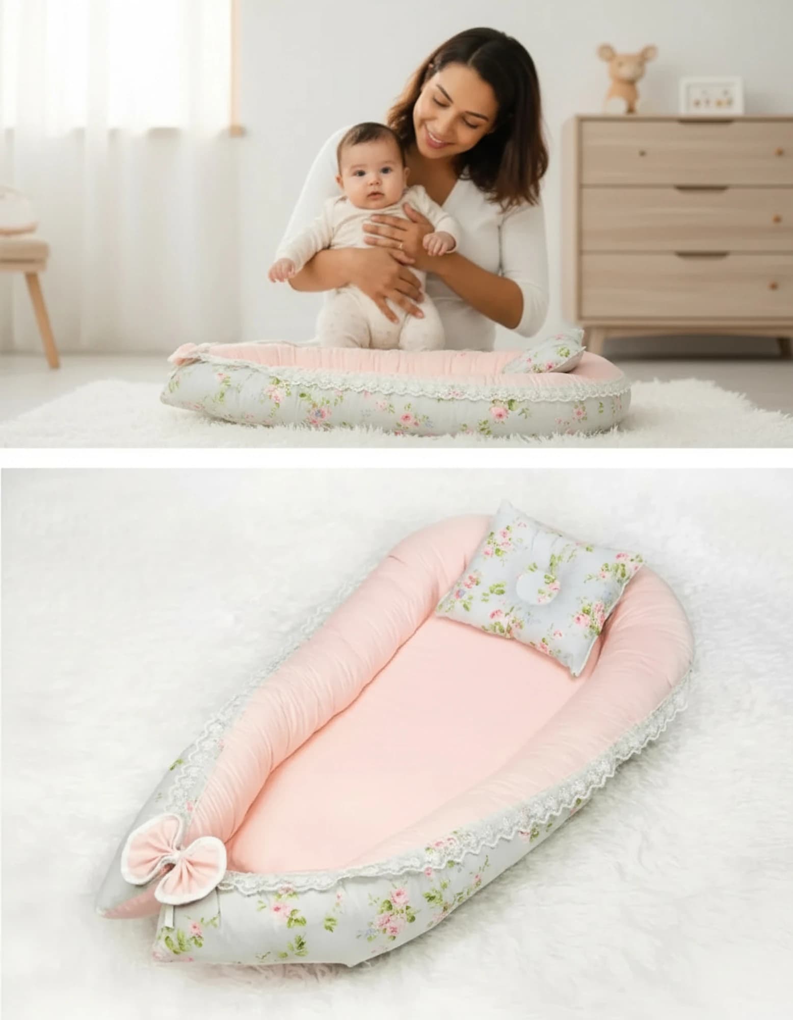 Yatak Ve Ortopedik Yastik Somon Ve Ciceklu Gupurlu Model