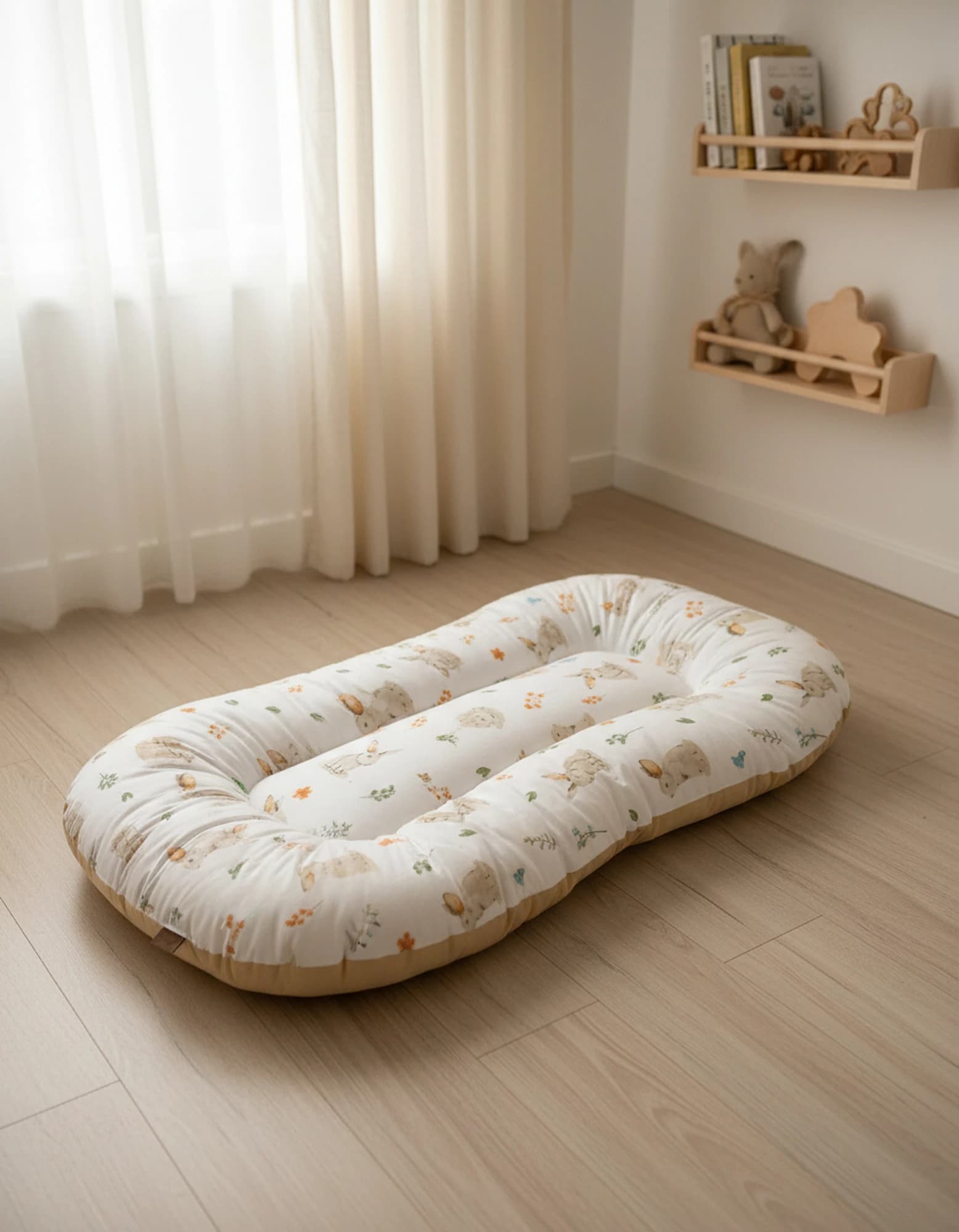 Oval Bebek Yatak Cift Yonlu Tavsan Bej Model BabyNest görsel 7