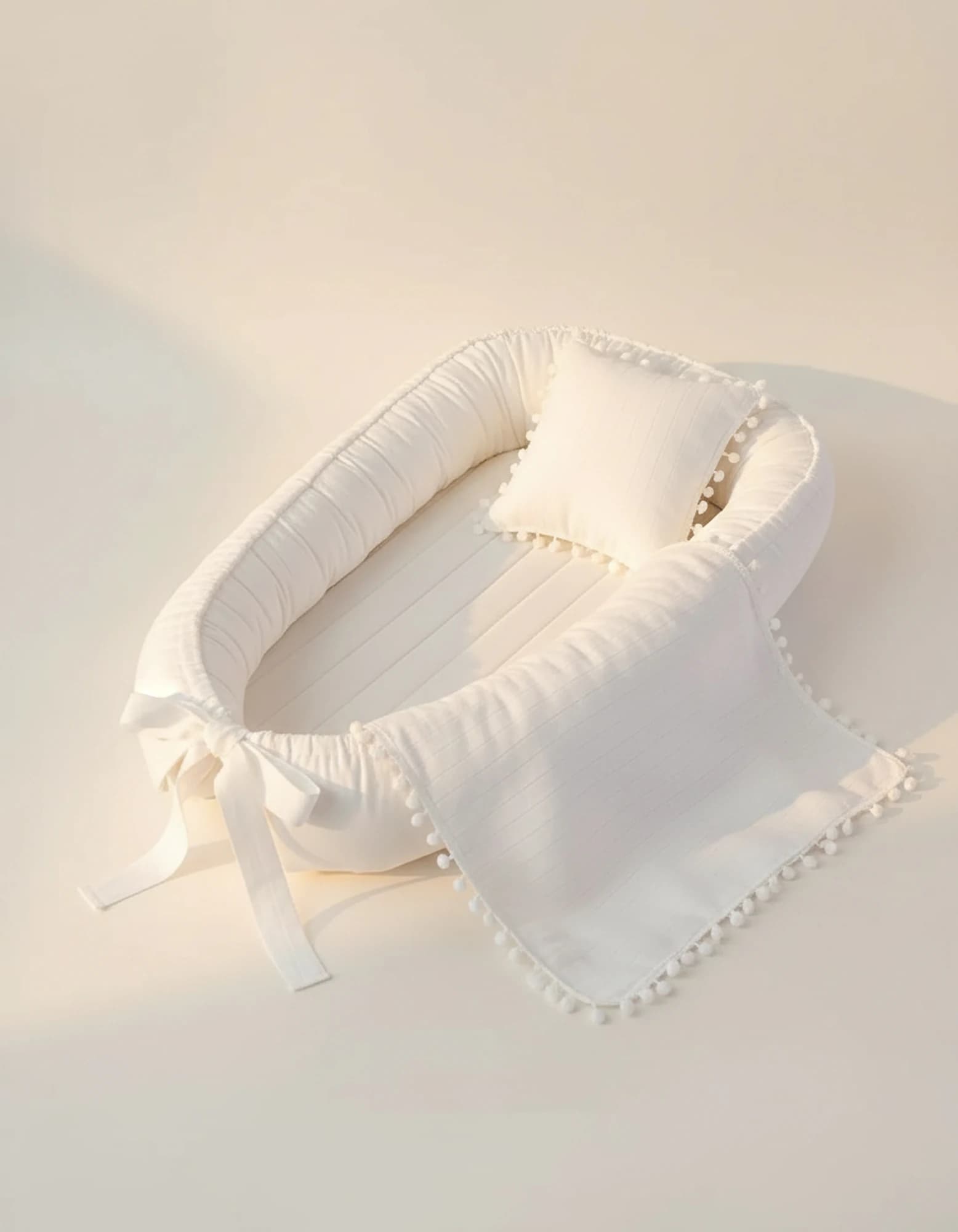 Puset Ortusu/bebek Arabasi Ortusu %100 Pamuk Beyaz Muslin Ponponlu Ve Fermuarli BabyNest görsel 10
