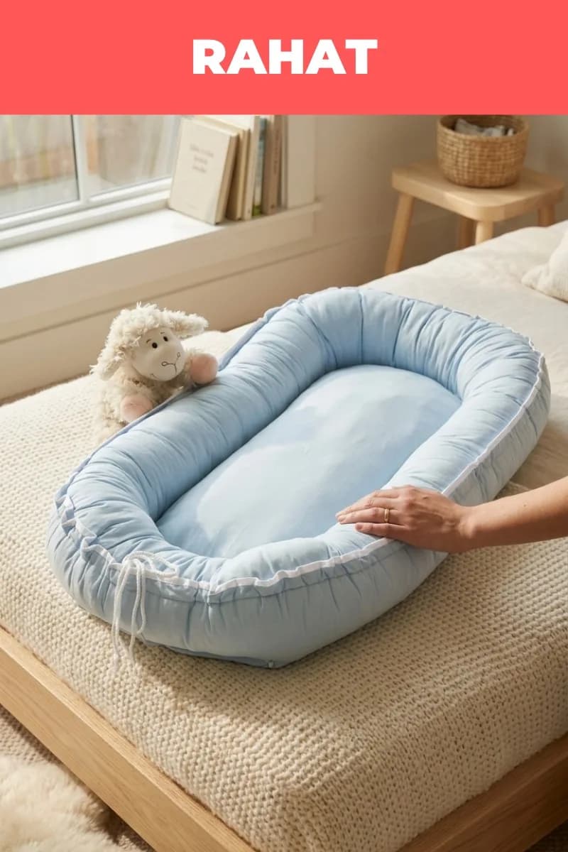Oval yenidoğan beşik içi Babynest Bebek Mavisi