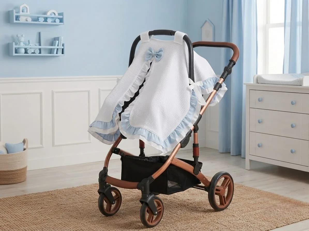 Full set 11 parça Mavi beyaz Fırfırlı babynest seti