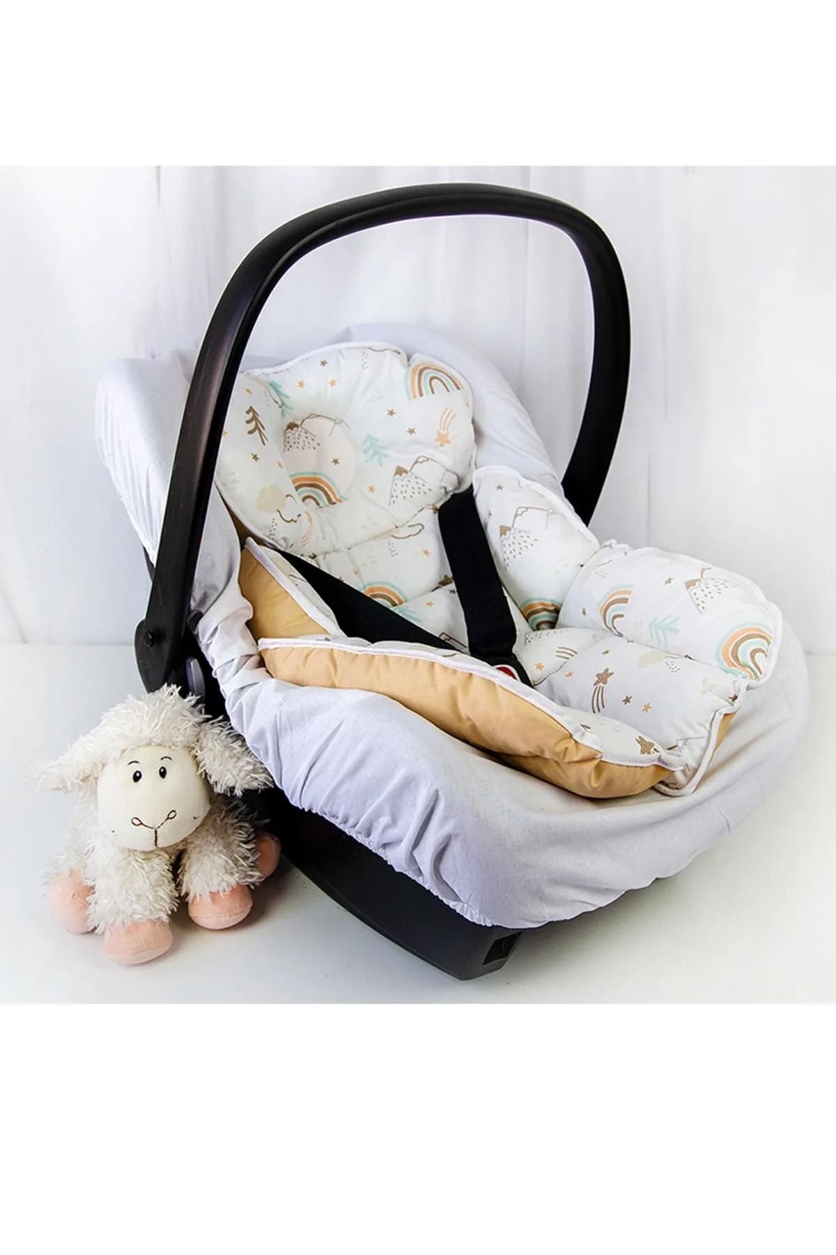 Puset Minderi Ve Puset Carsafi %100 Pamuk Gokkusagi Bej BabyNest