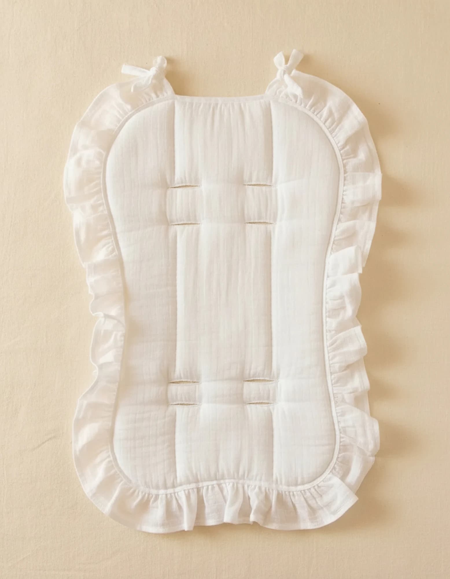 3lu Puset Ortusu/bebek Araba Ortusu - Puset Minderi - Puset Carsafi Beyaz Muslin Firfirli BabyNest görsel 3