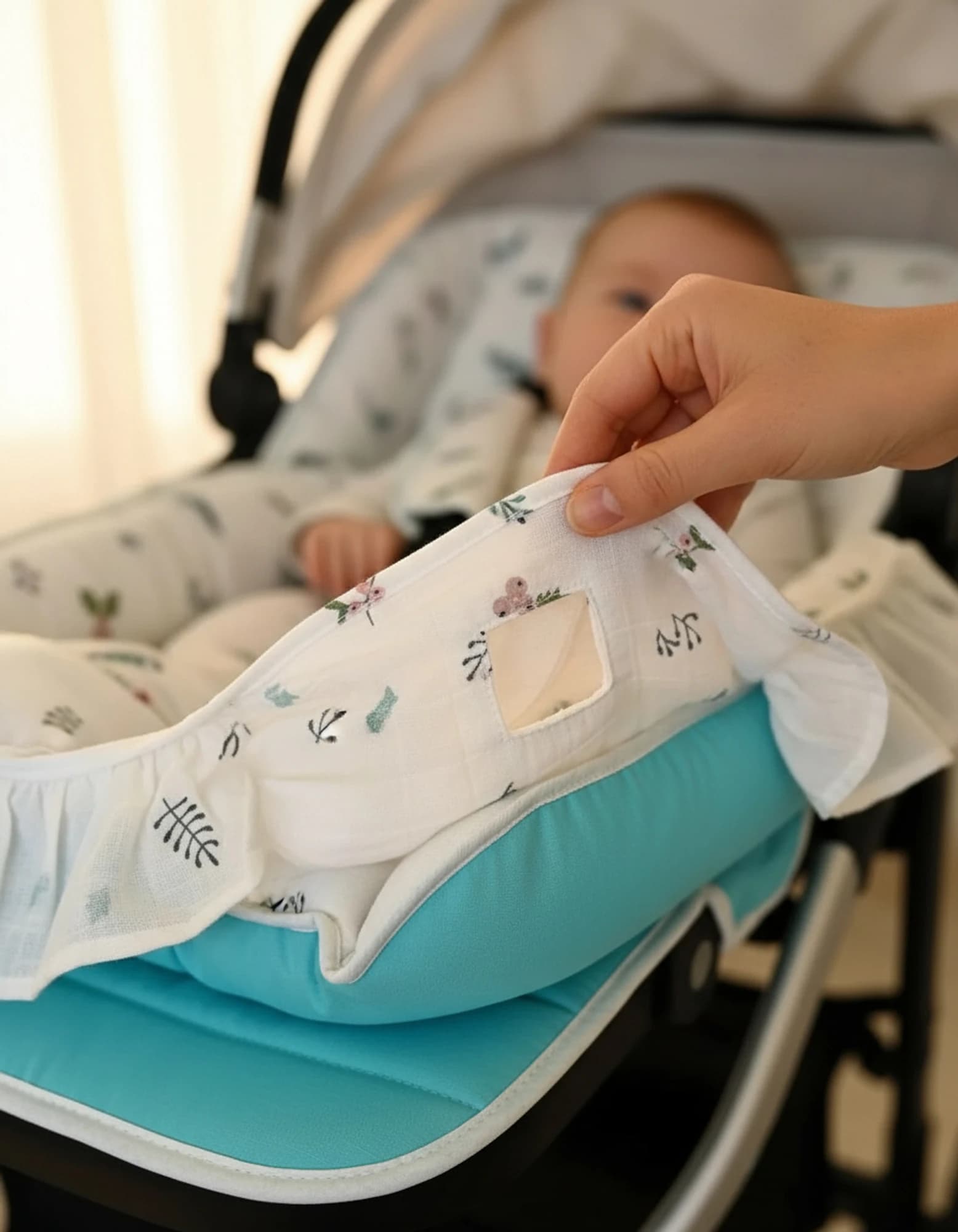 3lu Puset Ortusu/bebek Araba Ortusu - Puset Minderi - Puset Carsafi Beyaz Muslin Firfirli Kuslu