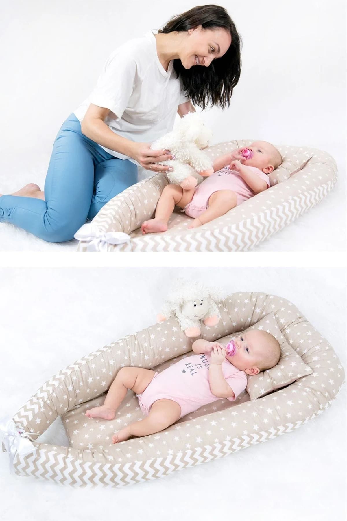 Krem Yildiz Ve Krem Zikzak BabyNest
