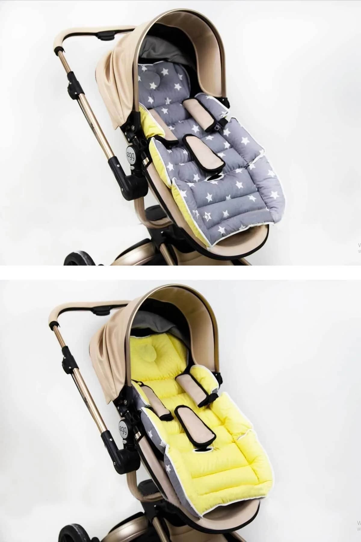 Bel Destekli Araba Minderi Sari Ve Gri Yildiz BabyNest