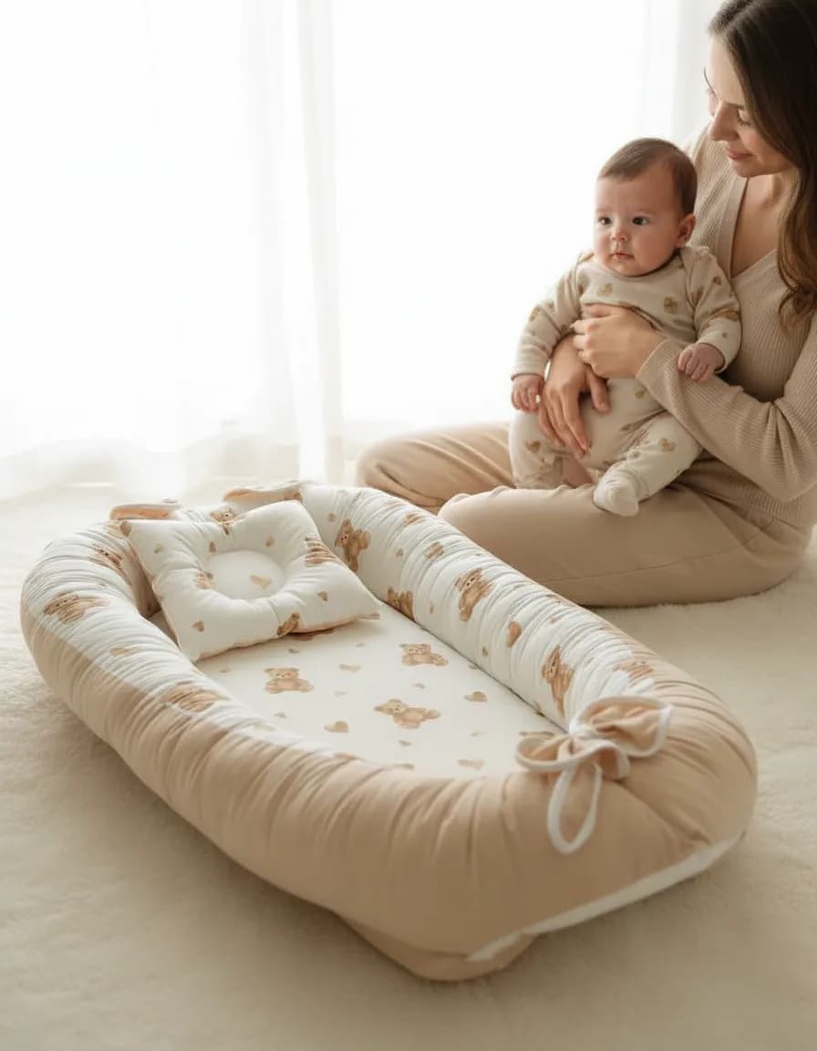 Ayıcıklı Kalp Desenli Baby Nest ve Ortopedik Yastık