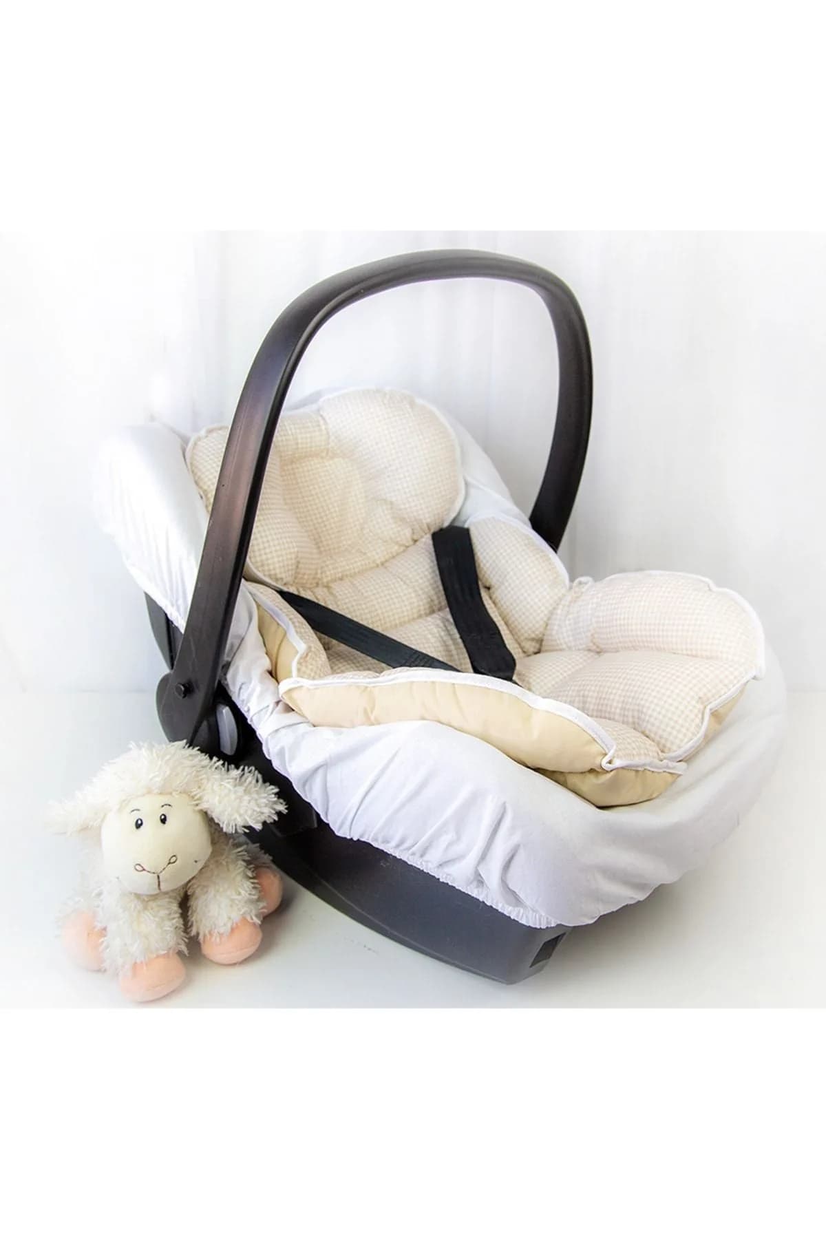 Puset Minderi Ve Puset Carsafi %100 Pamuk Ekose Bej BabyNest
