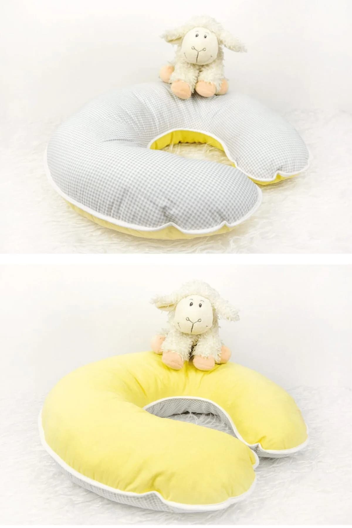 Emzirme Yastigi Ve Destek Minderi Gri Ekose Ve Sari (BEYAZ BIYELI) BabyNest
