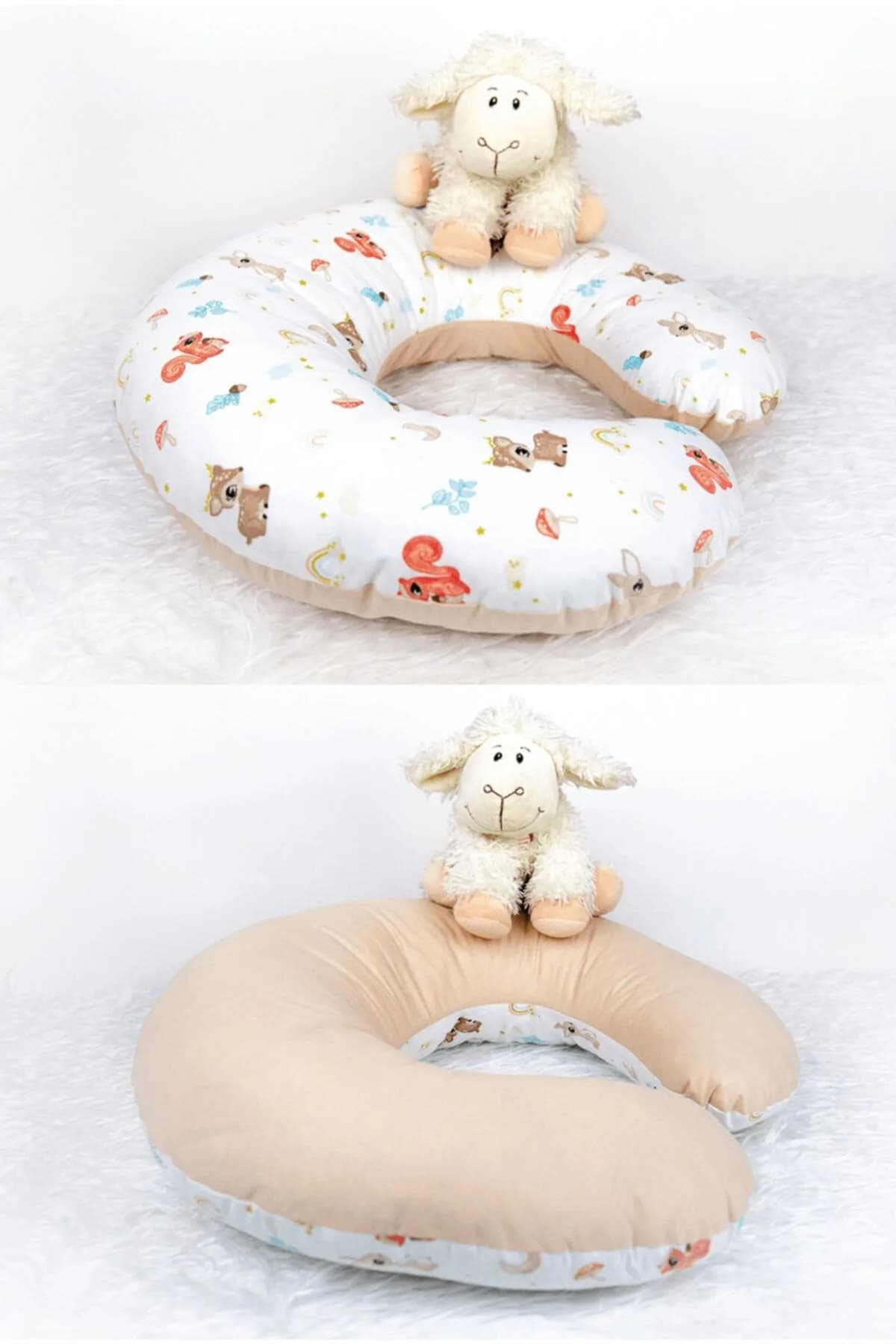 Emzirme Yastigi Ve Destek Minderi Sincap Bej (BEYAZ BIYELI) BabyNest