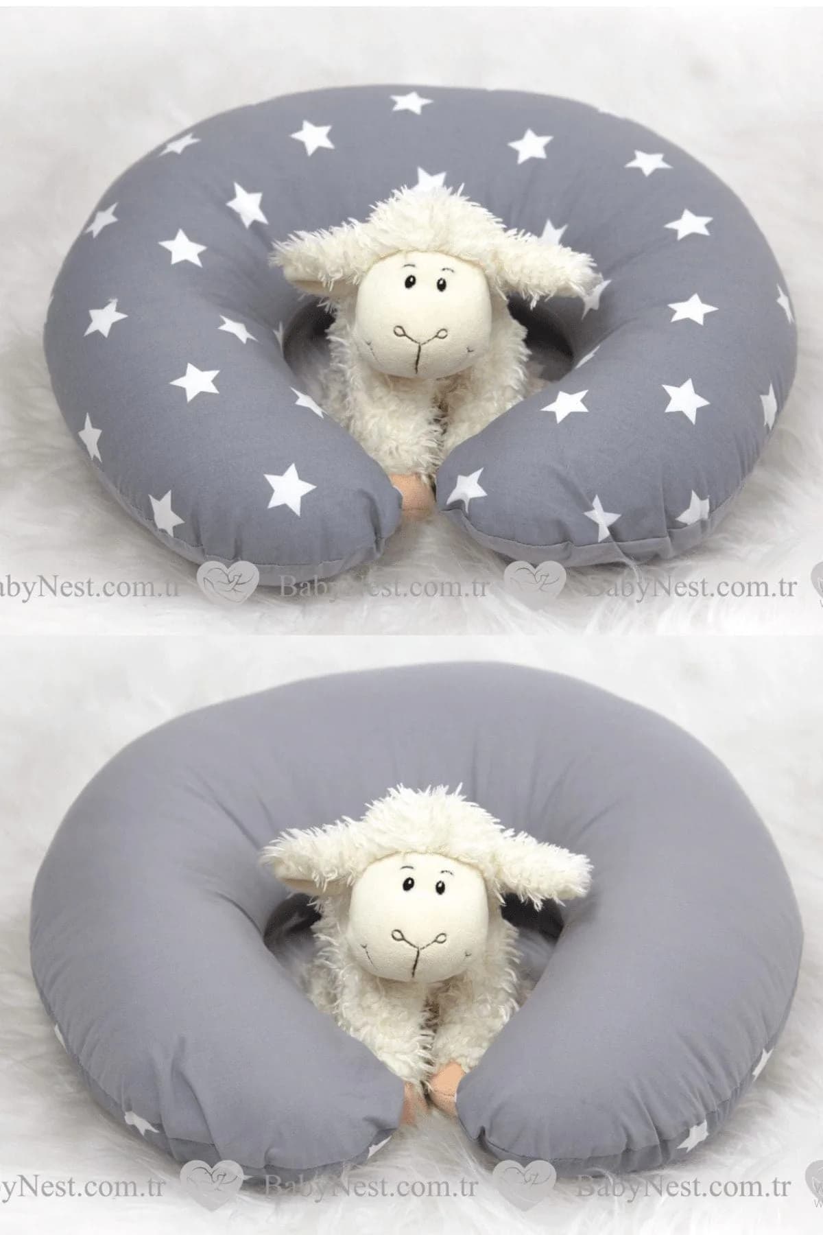 Emzirme Yastigi Ve Destek Minderi Gri Yildiz Ve Gri (BEYAZ BIYELI) BabyNest