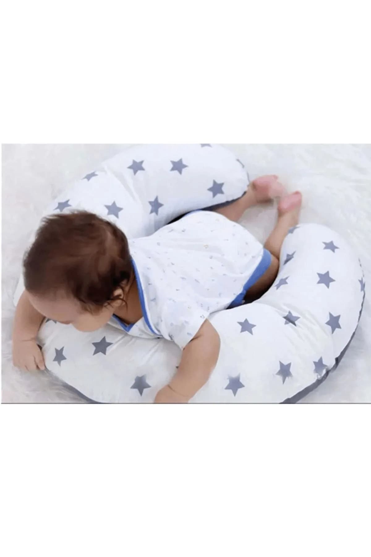 Emzirme Yastigi ve Destek Minderi Gri Yildiz ve Duz Gri BabyNest
