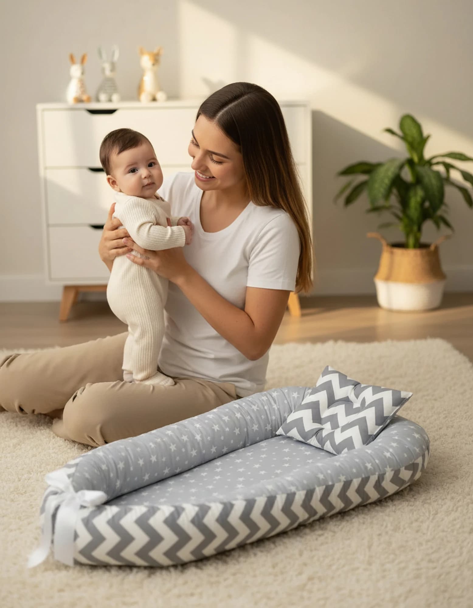 Yatak Gri minik yıldız ve gri zigzaklı Model