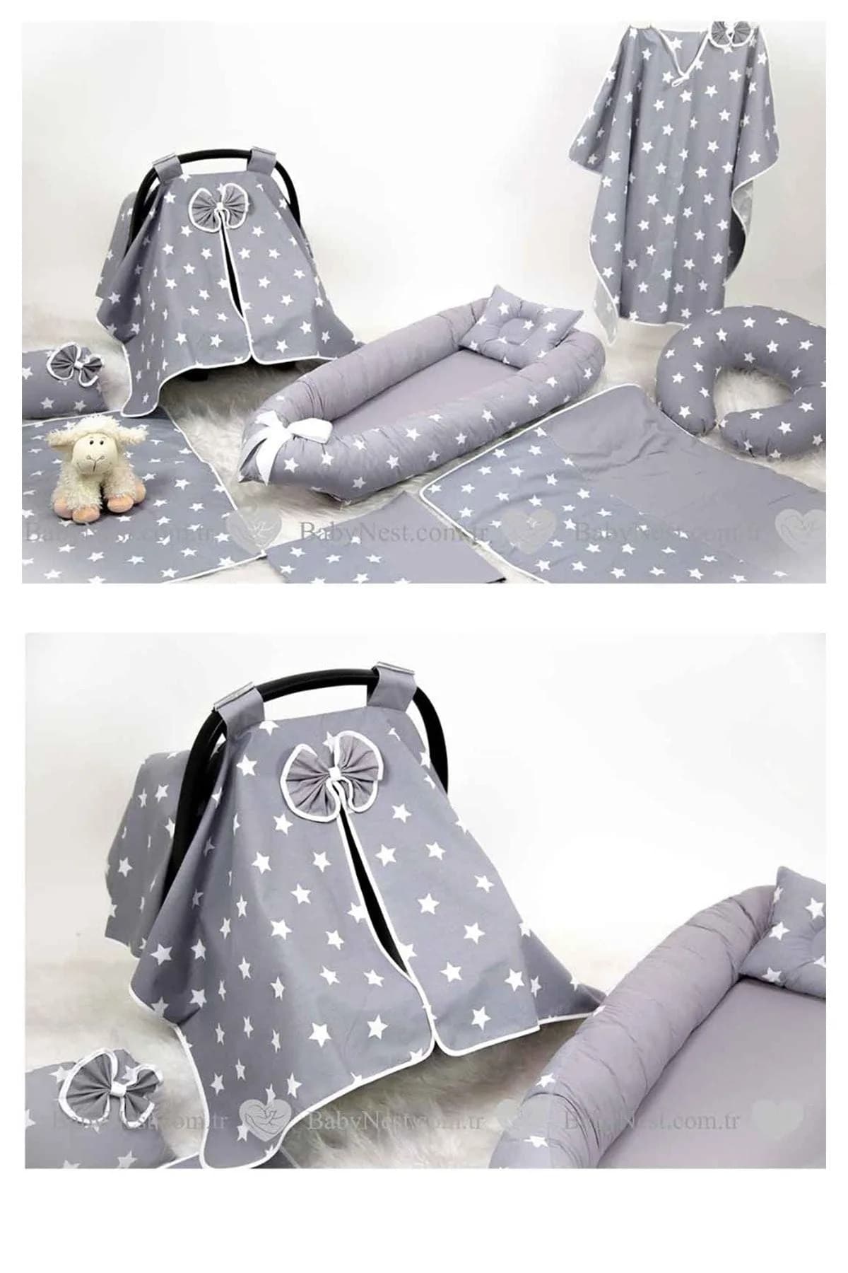 Full Set 9 Parca Ihtiyac Urunleri Gri Ve Gri Yildiz BabyNest
