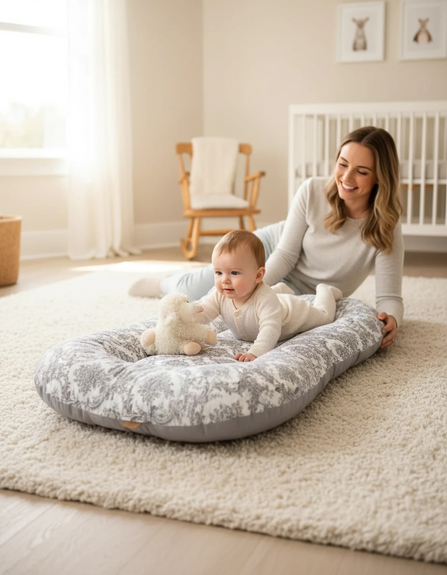 Oval Bebek Yatak Cift Yonlu Elegant Gri Model BabyNest görsel 2