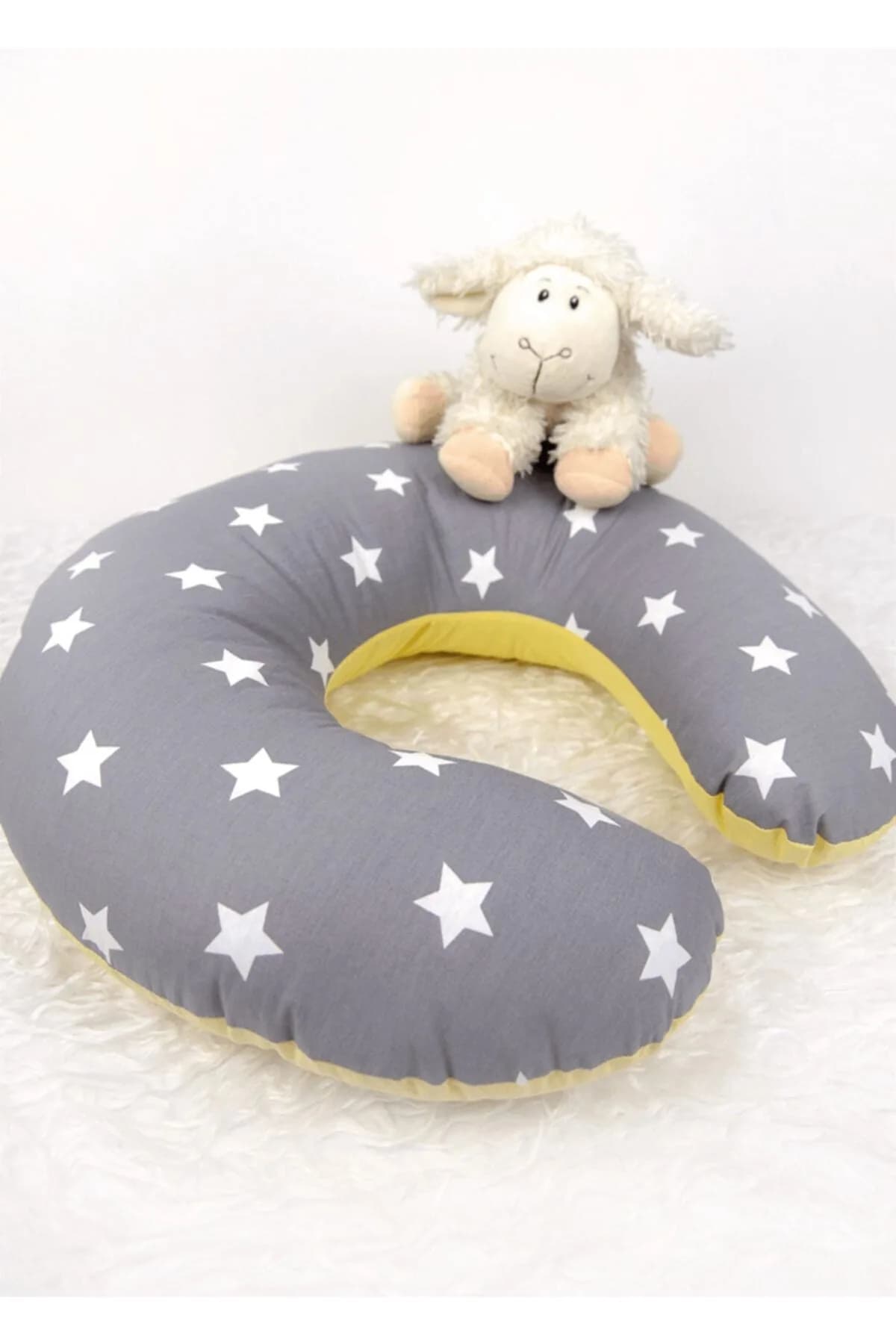 Emzirme Yastigi Ve Destek Minderi Gri Yildiz Ve Sari (BEYAZ BIYELI) BabyNest