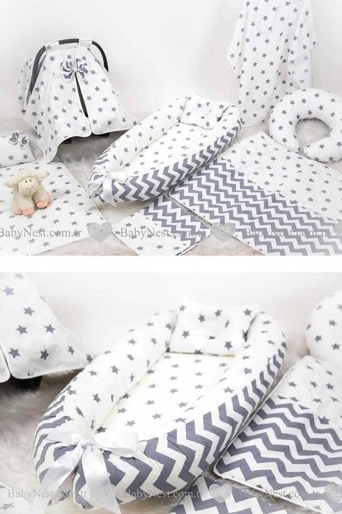 Full Set 9 Parca Bebek Ihtiyac Seti Gri Yildiz Ve Gri zigzakli BabyNest