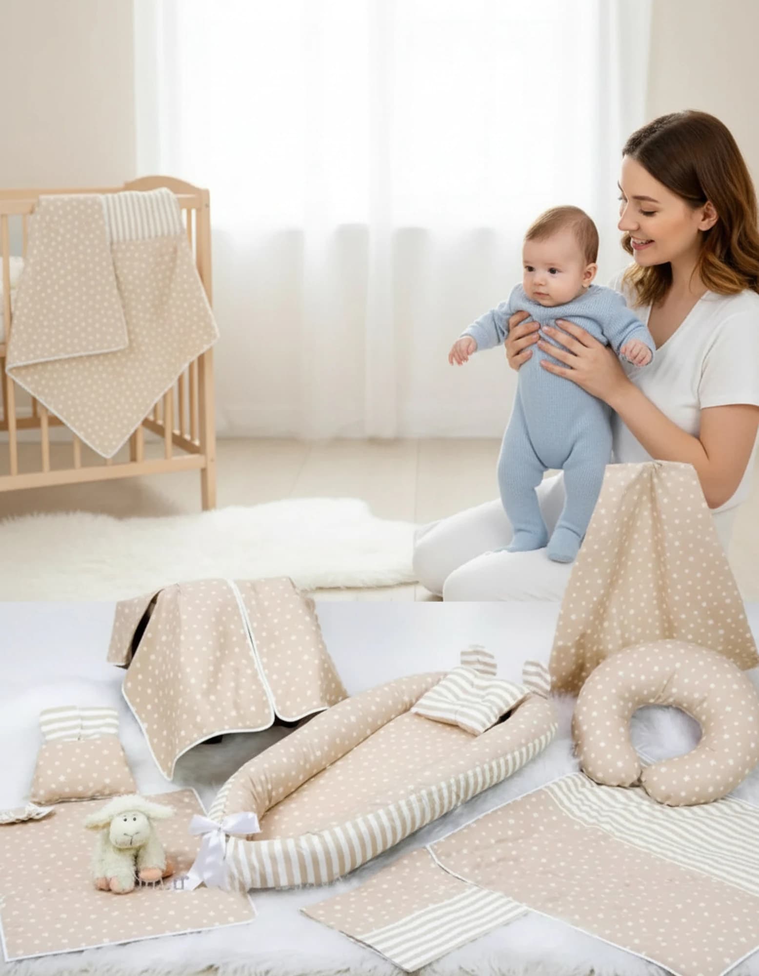 Full Set 9 Parca Krem yıldız zıgzak Takim BabyNest görsel 4