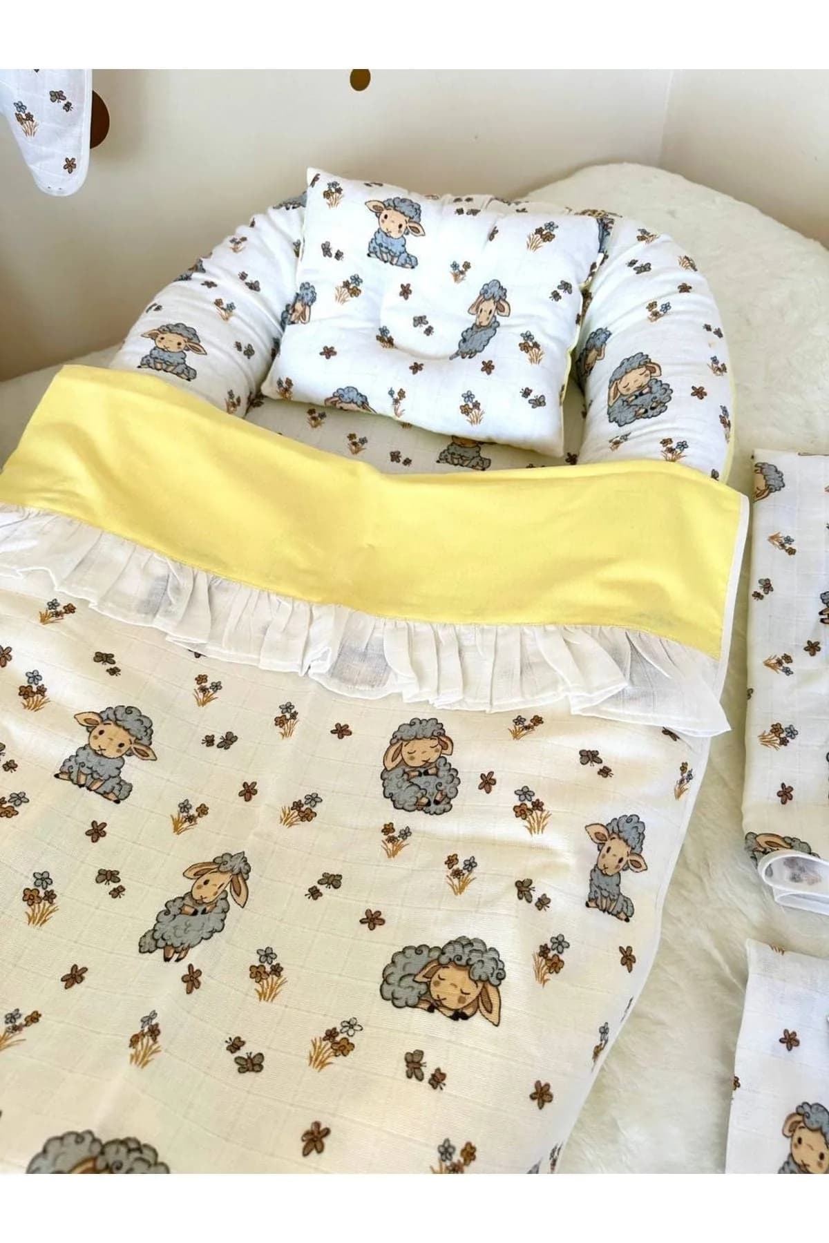 3 Urun Yatak - Ortopedik Yastik - Ince Ortu Kuzulu BabyNest