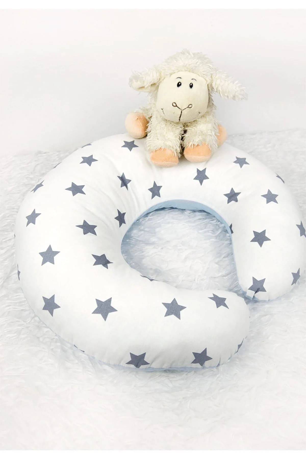 Bebek Yastigi Ve Emzirme Destek Minderi Gri Yildiz Ve Mavi BabyNest